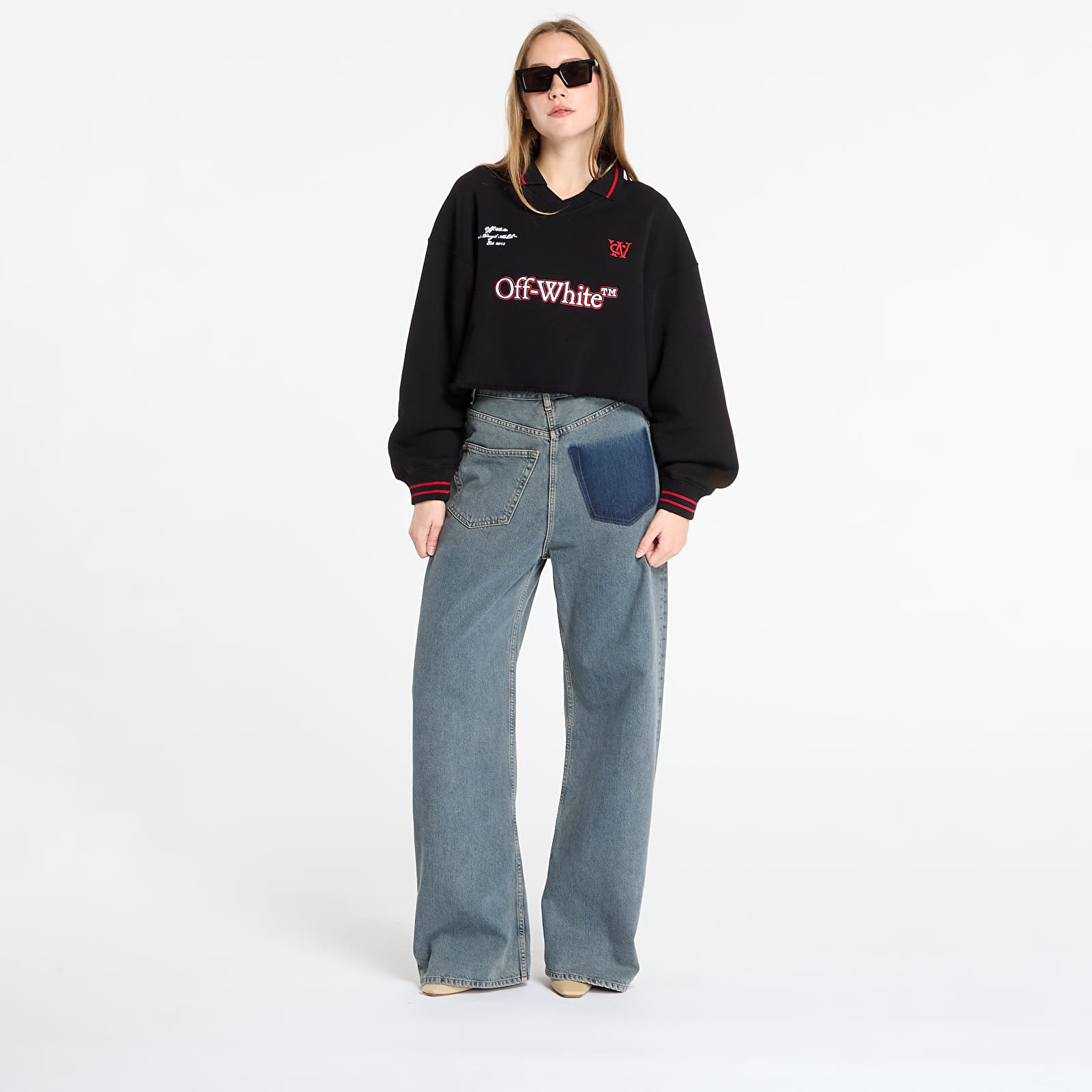 Hupparit ja collegepaidat Off-White Sporty Crop Polo Sweatshirt Black/ Red Dahlia