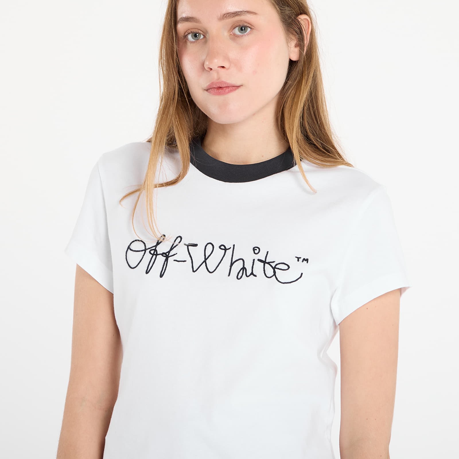 Trička Off-White Emb Script Logo Fitted Tee White/ Blue