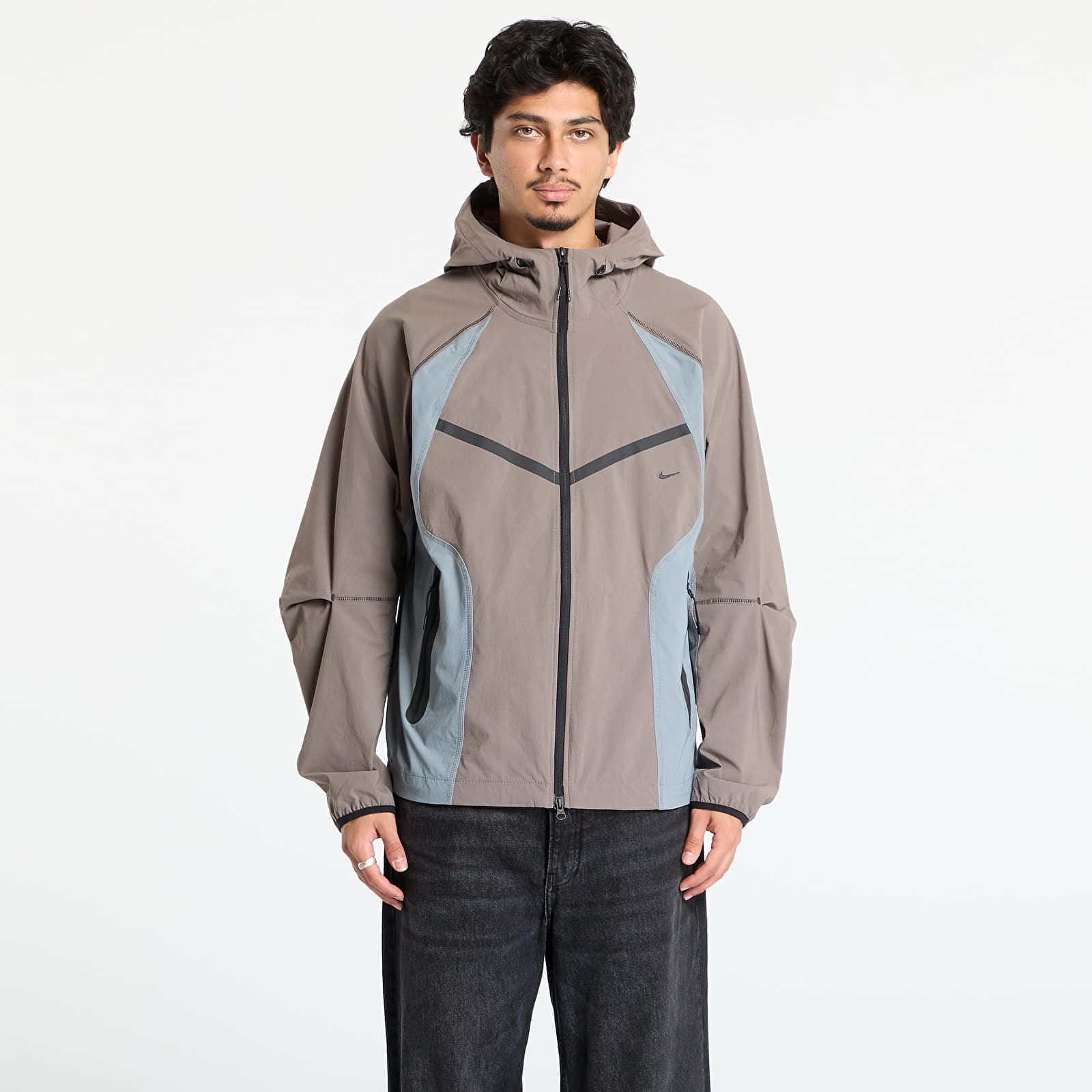 Jachetă Nike Tech Mens Dri-FIT Woven Color-Block Windrunner Loose Jacket Cave Stone/ Cool Grey/ Black L