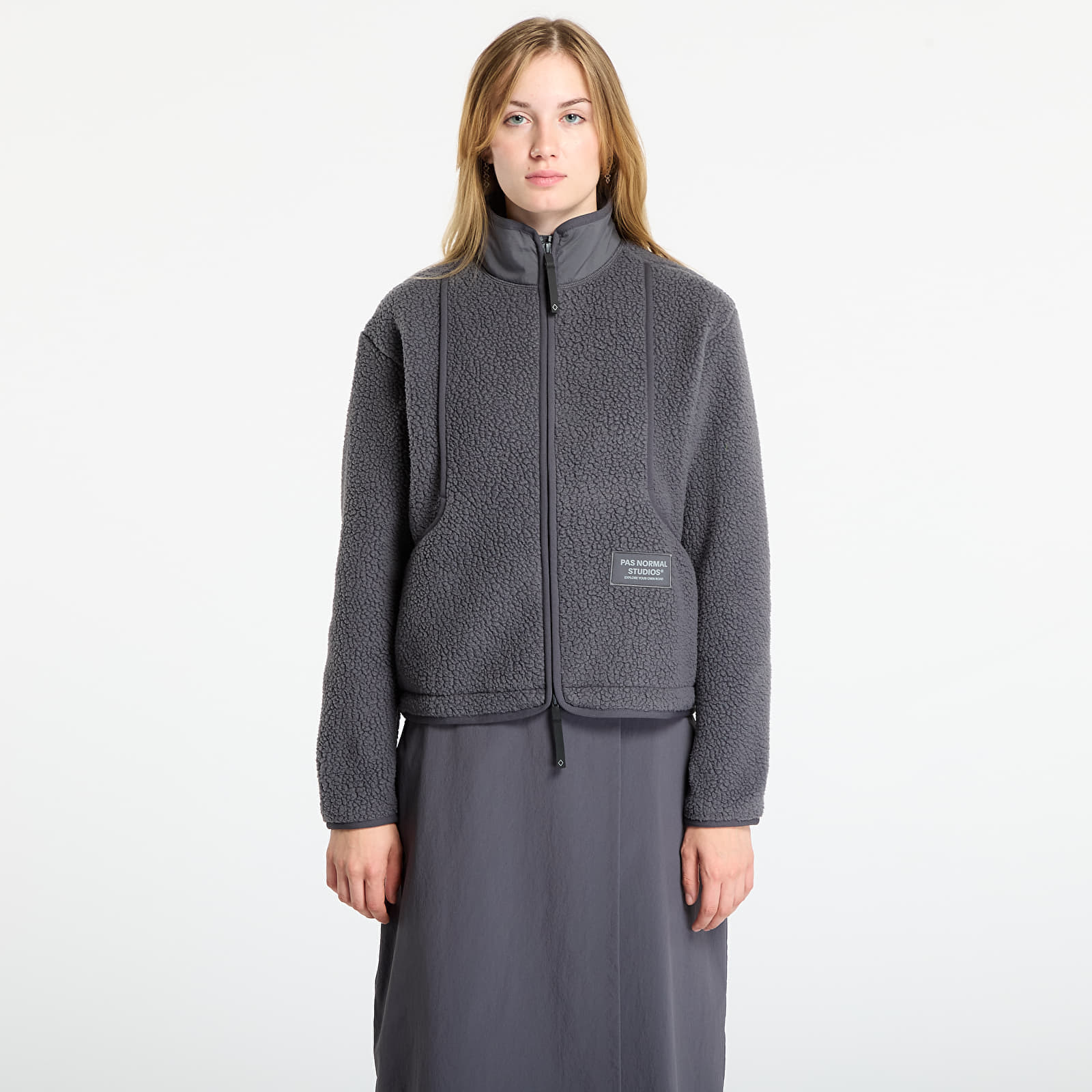 Sweatshirt Pas Normal Studios Womens Off-Race Pile Fleece Jacket Steel S