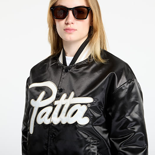 Patta Script Logo Satin Varsity Jacket UNISEX Black | Footshop
