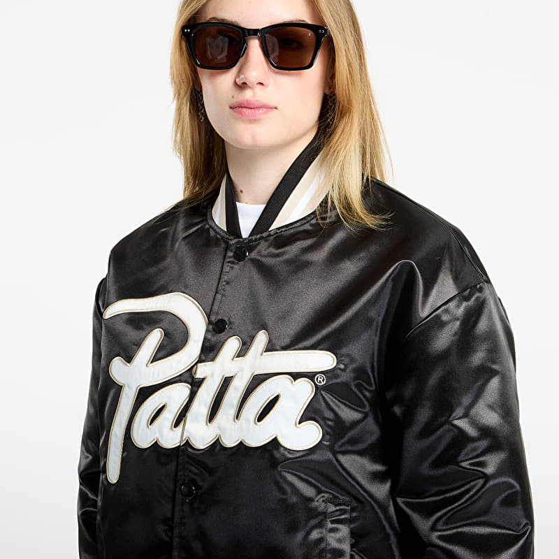 Patta Script Logo Satin Varsity Jacket UNISEX Black | Footshop