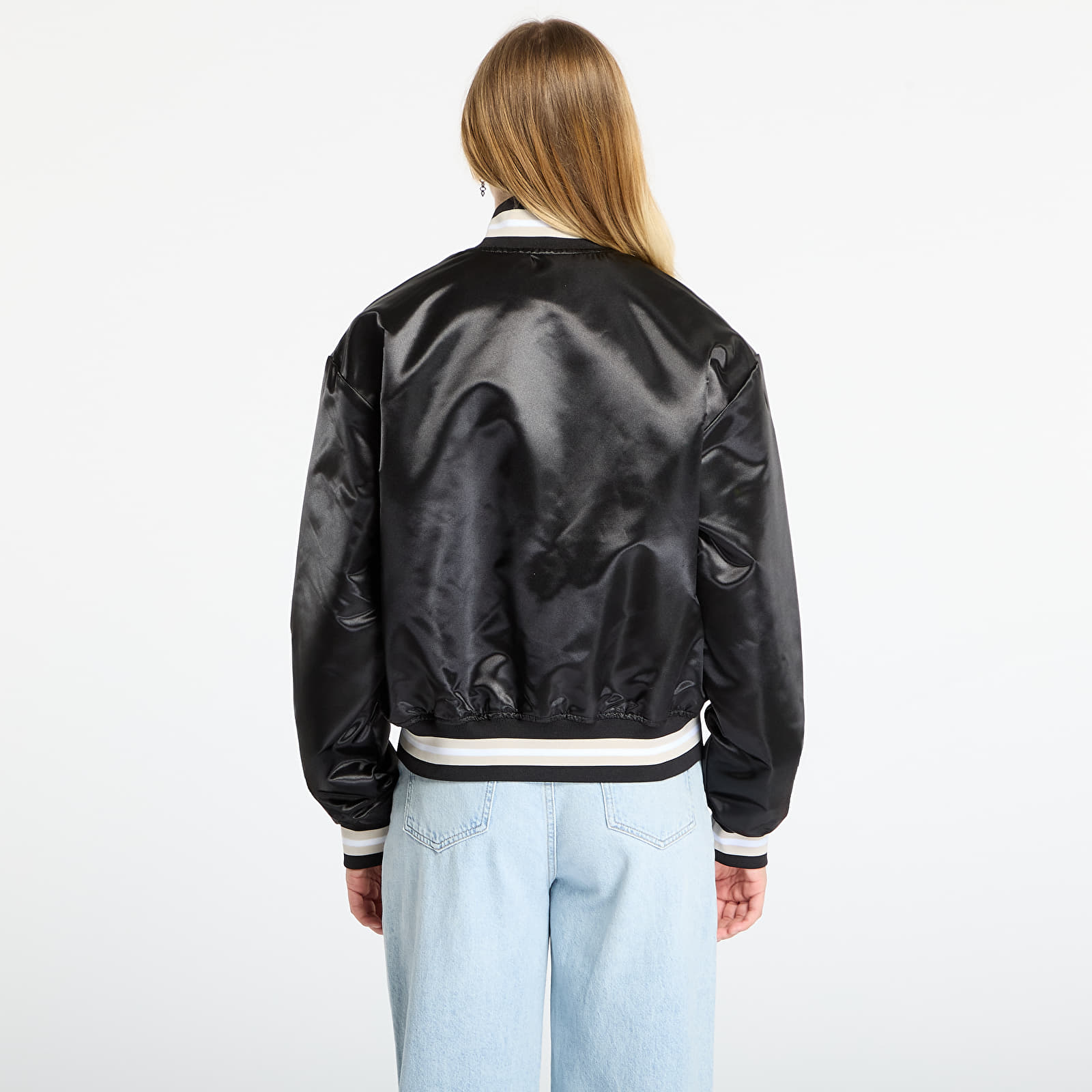 Takit Patta Script Logo Satin Varsity Jacket UNISEX Black