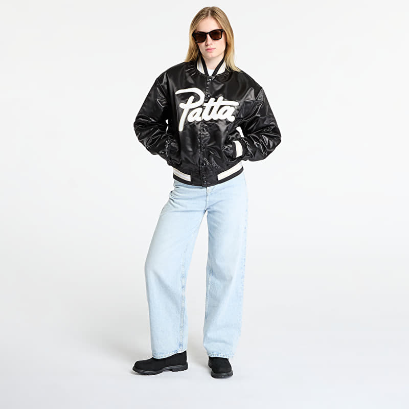 Patta Script Logo Satin Varsity Jacket UNISEX Black | Footshop