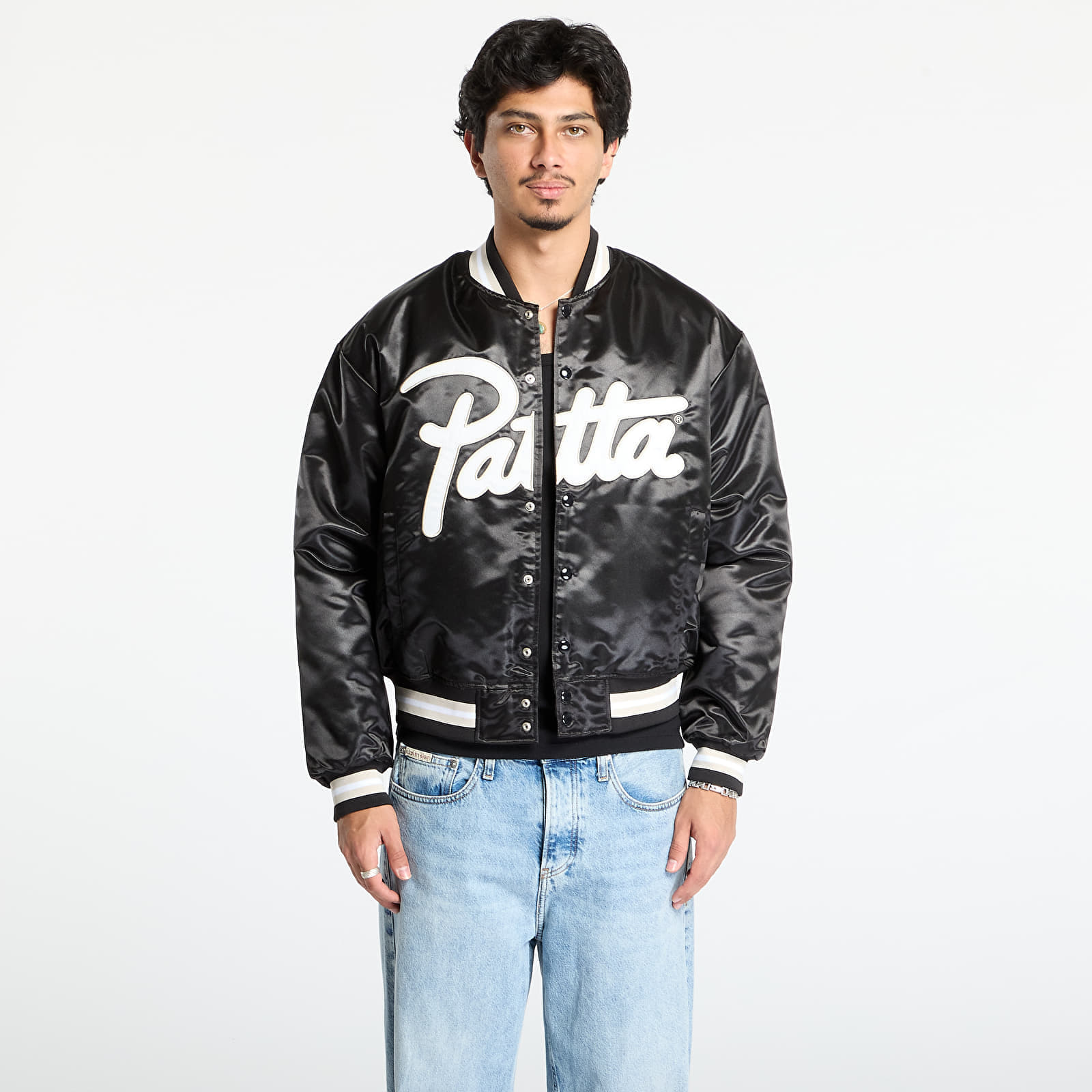Jacheta Patta Script Logo Satin Varsity Jacket UNISEX Black XL