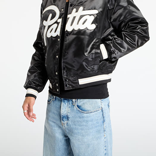 Patta Script Logo Satin Varsity Jacket UNISEX Black | Footshop