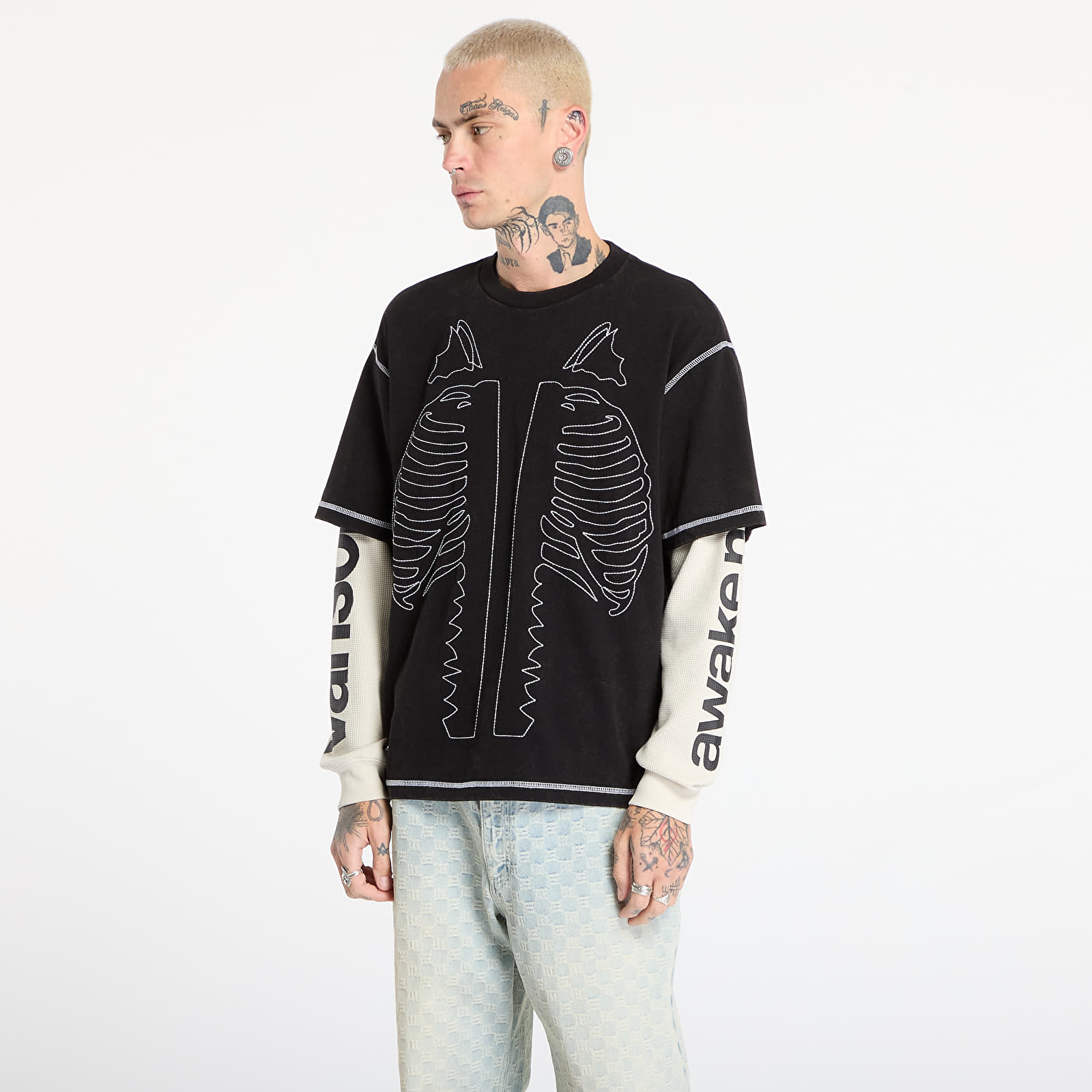 Majice T-shirt Awake NY Vanson Bones Waffle T-Shirt Black