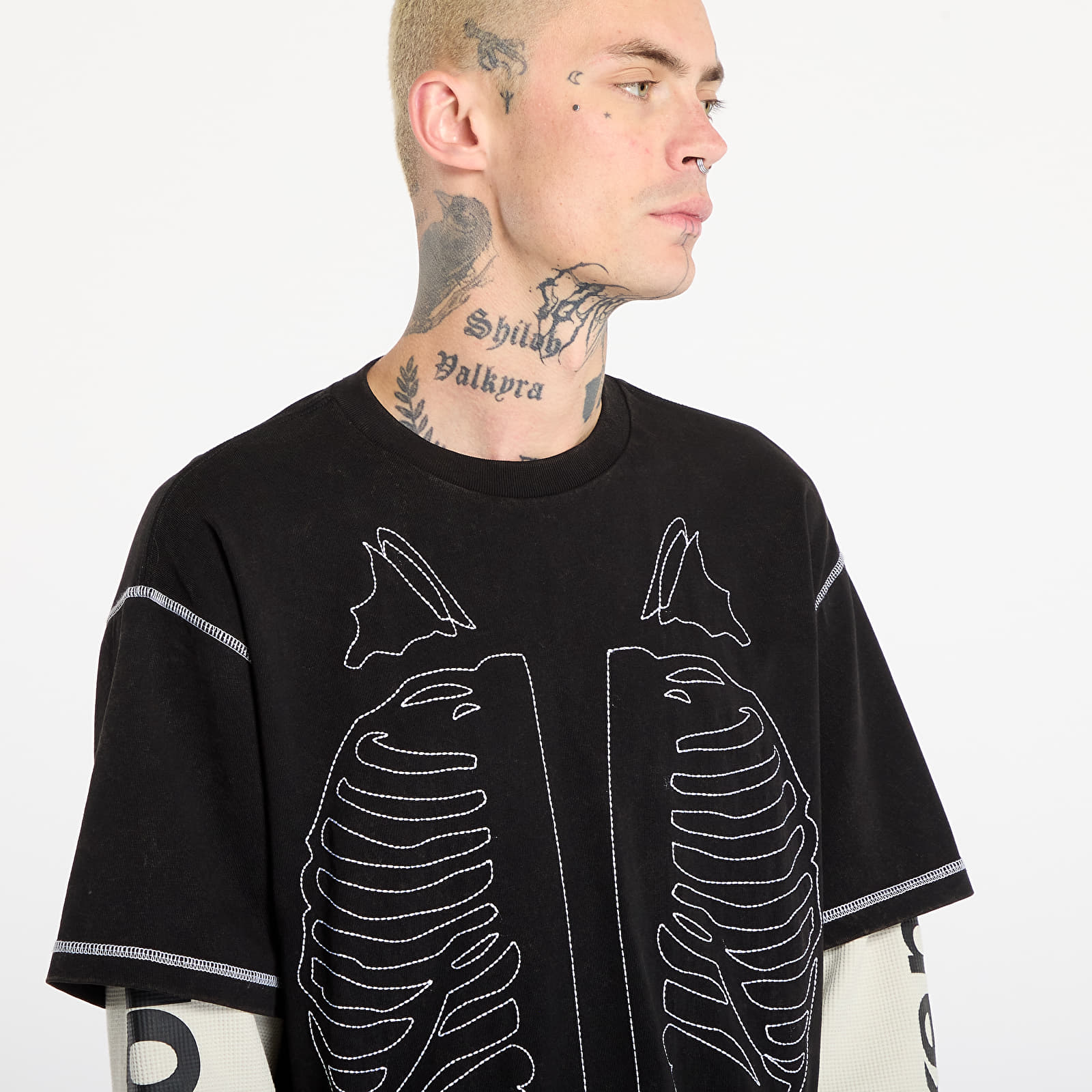 Majice T-shirt Awake NY Vanson Bones Waffle T-Shirt Black