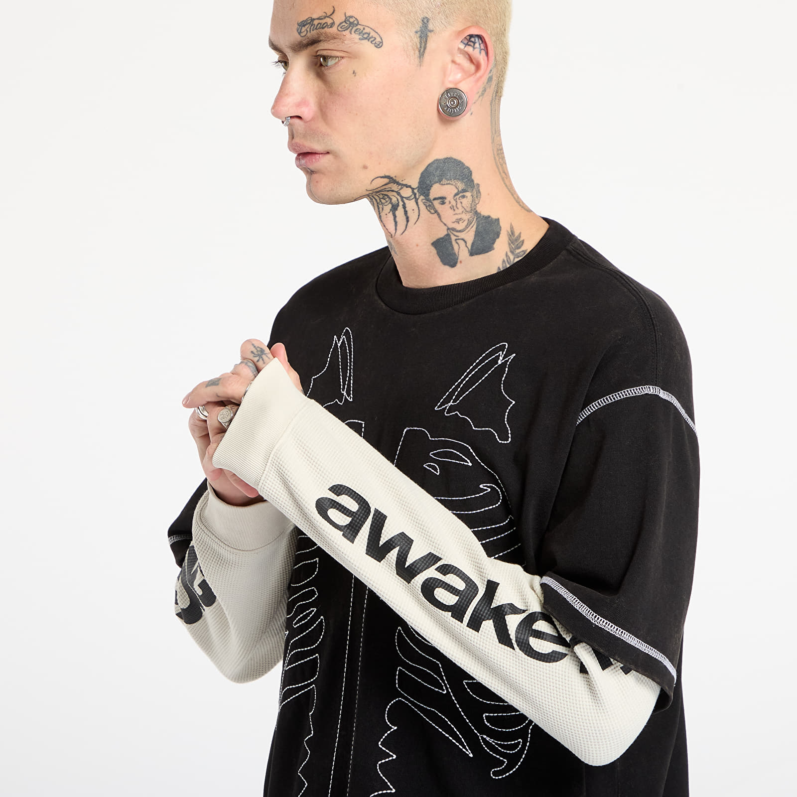 Majice T-shirt Awake NY Vanson Bones Waffle T-Shirt Black