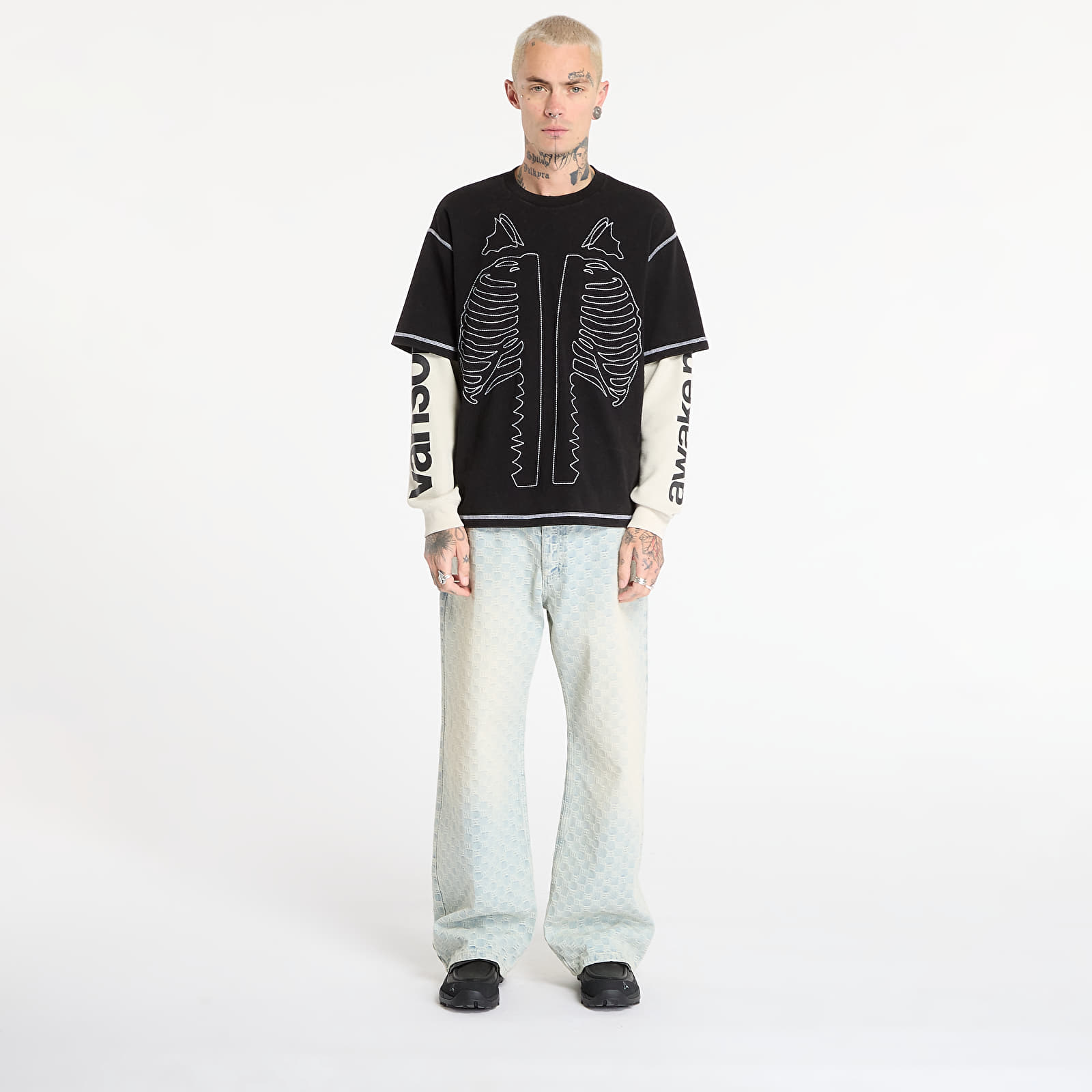 Majice T-shirt Awake NY Vanson Bones Waffle T-Shirt Black