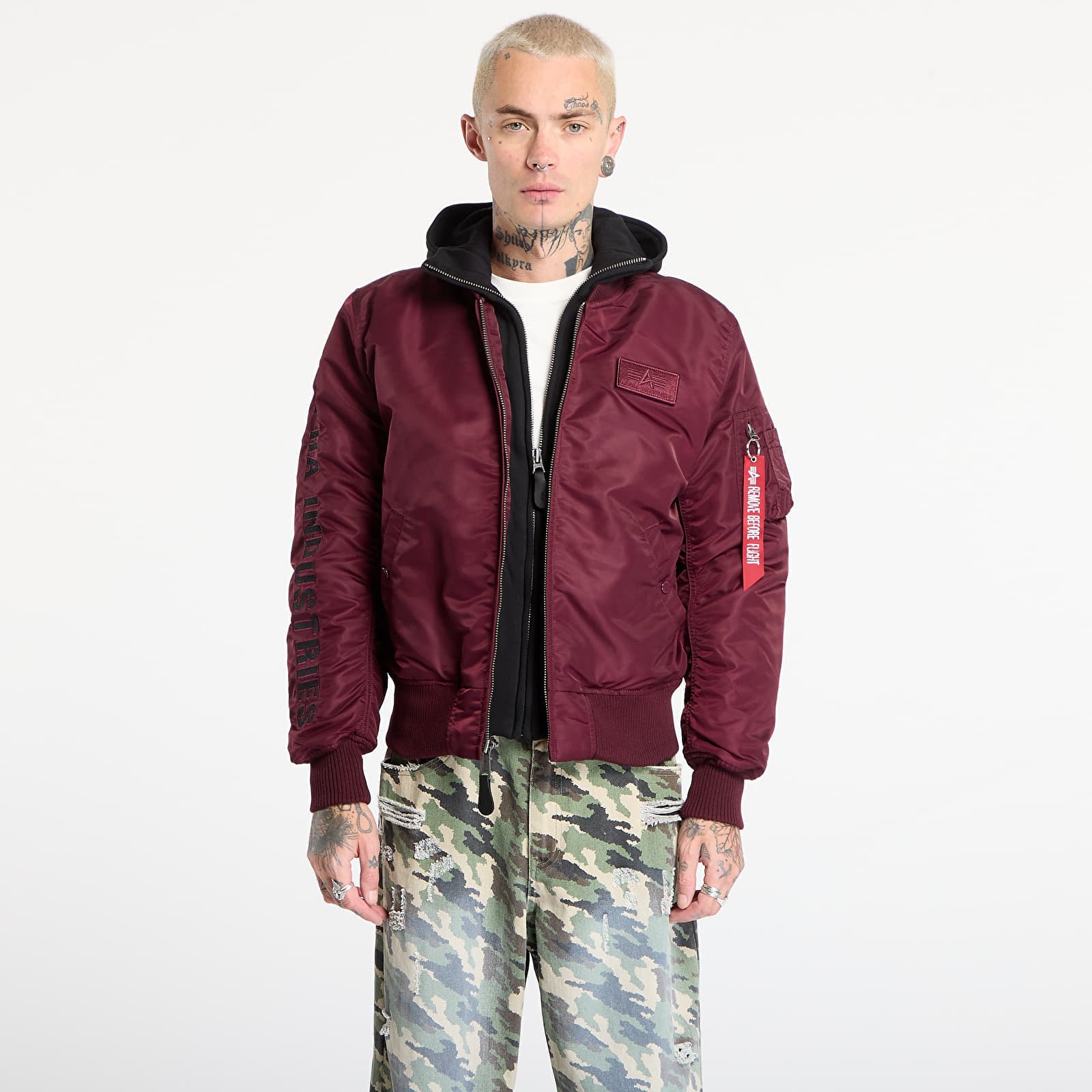 Jachetă Alpha Industries MA-1 D-Tec Sleeve Embroidery Dark Cherry XL
