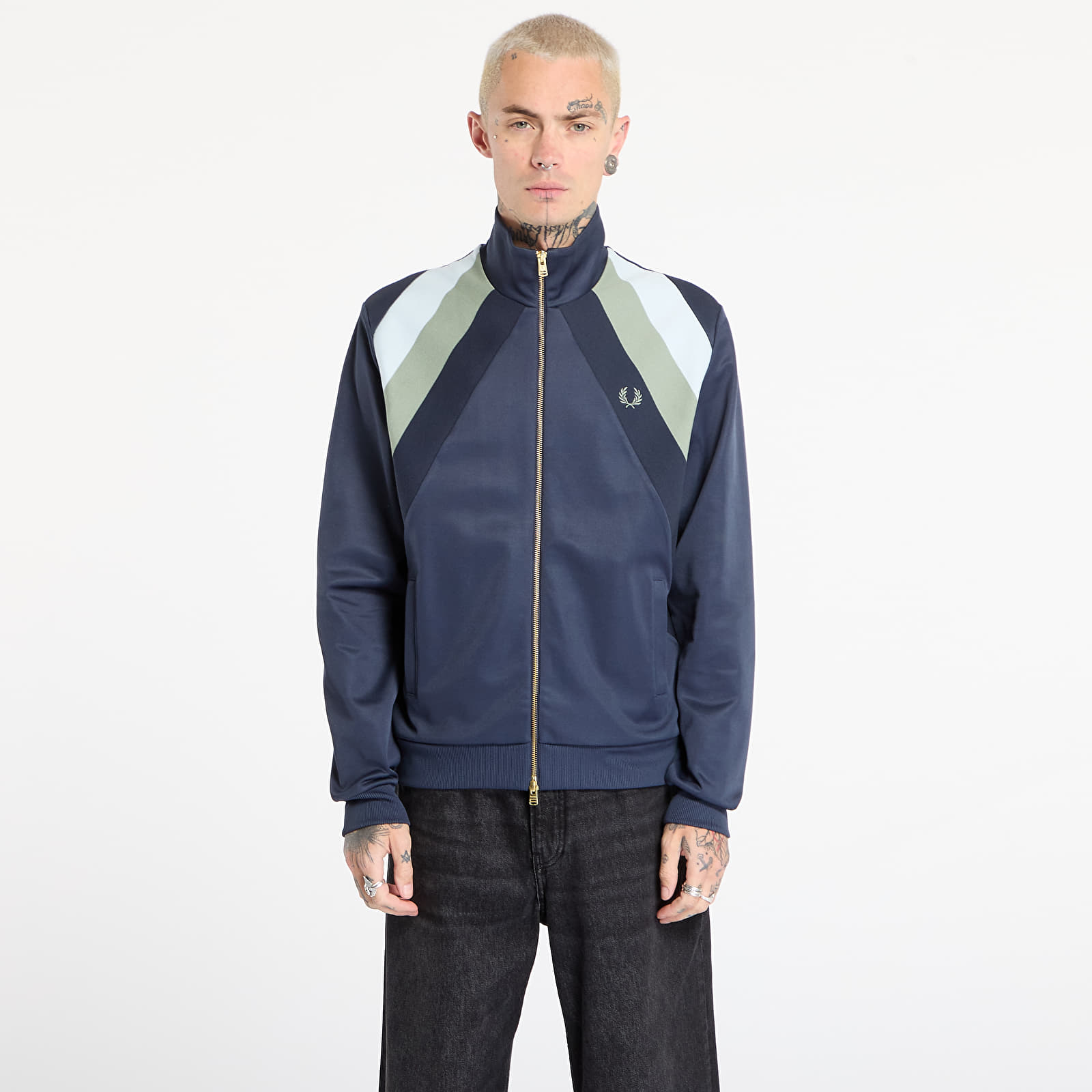 Jacken FRED PERRY Striped Panel Track Jacket Dark Airforce