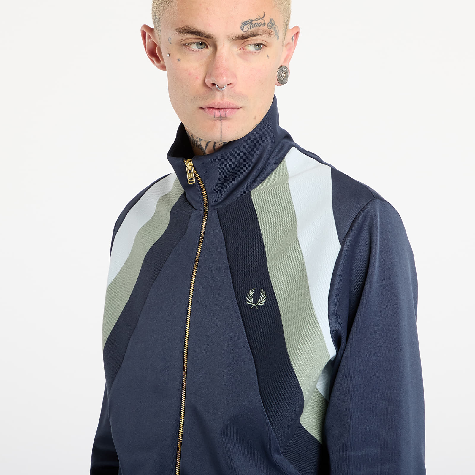 Jacken FRED PERRY Striped Panel Track Jacket Dark Airforce