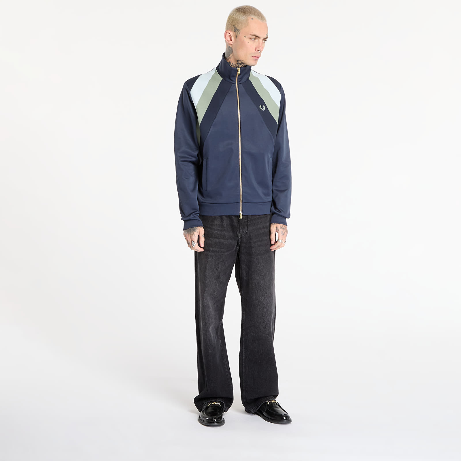 Jacken FRED PERRY Striped Panel Track Jacket Dark Airforce