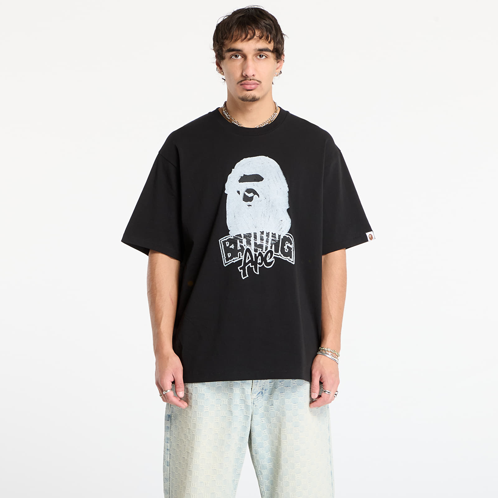 T-paidat A BATHING APE Hand Drawn Ape Head Relaxed Fit Tee Black