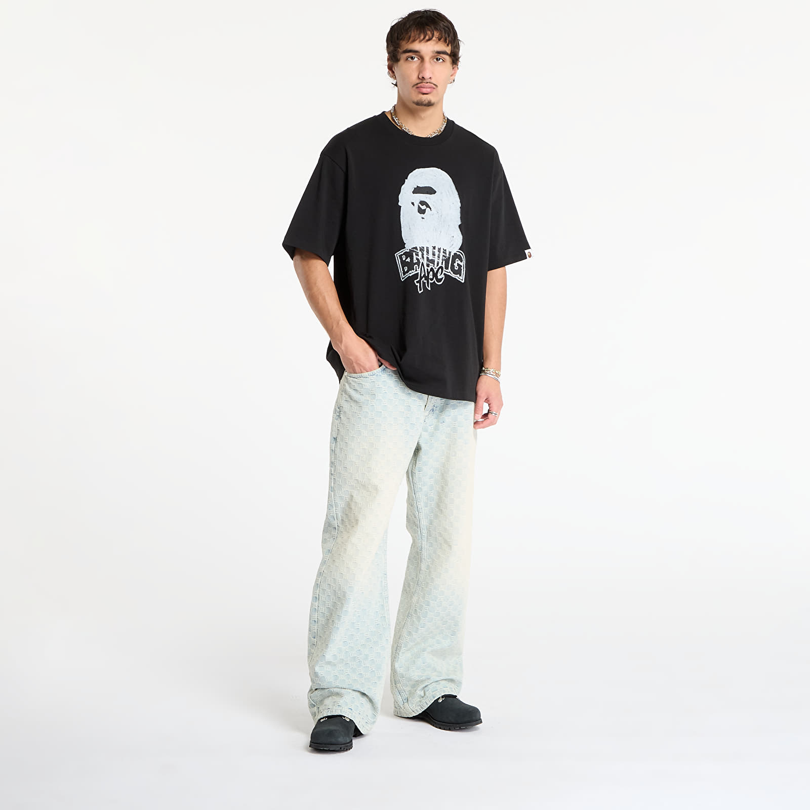 T-paidat A BATHING APE Hand Drawn Ape Head Relaxed Fit Tee Black