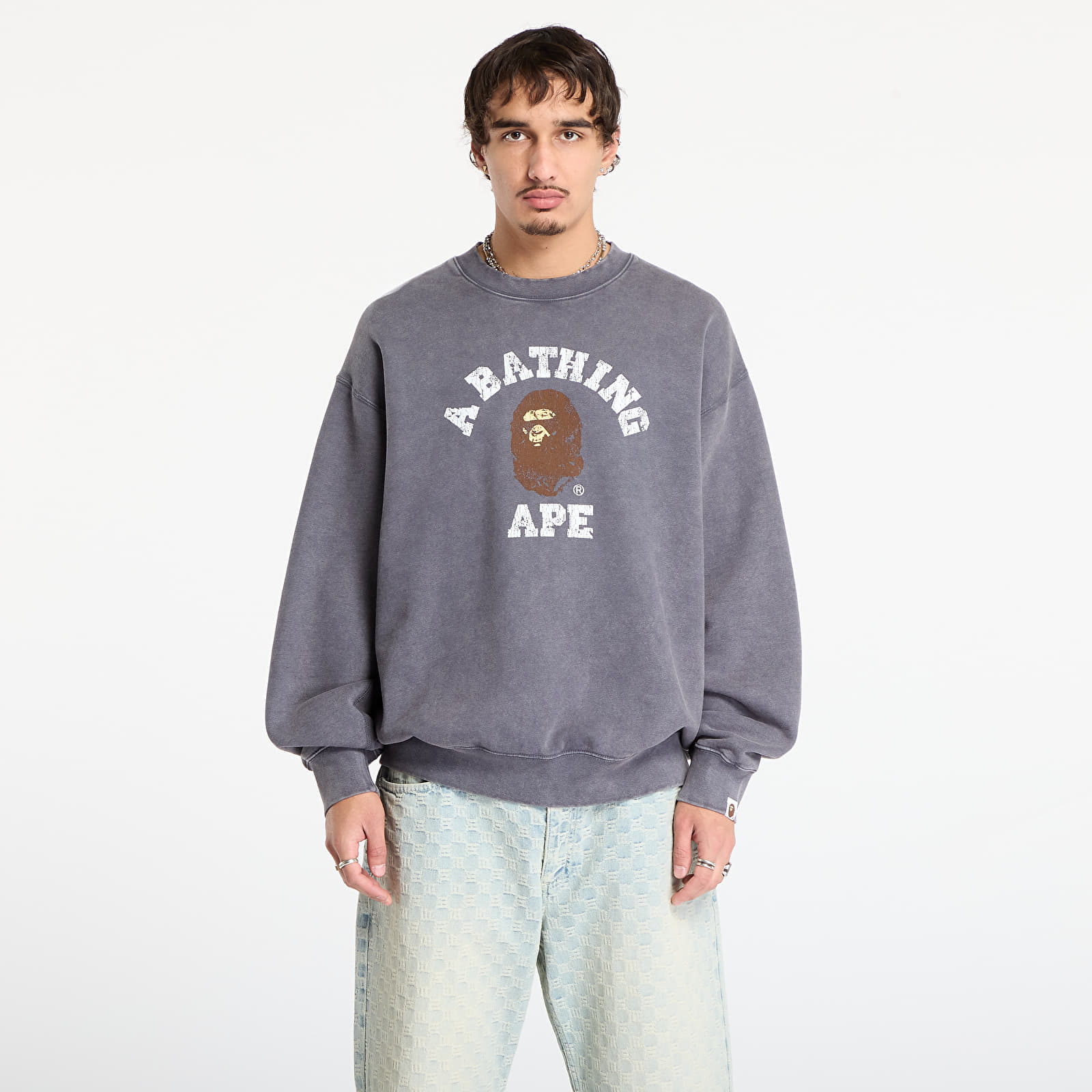Hanorac A BATHING APE Garment Dye College Relaxed Fit Crewneck Sweatshirt Cha S