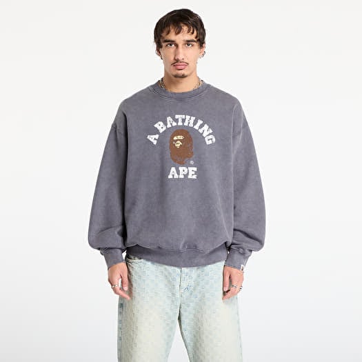 A BATHING APE Garment Dye College Relaxed Fit Crewneck Sweatshirt Cha