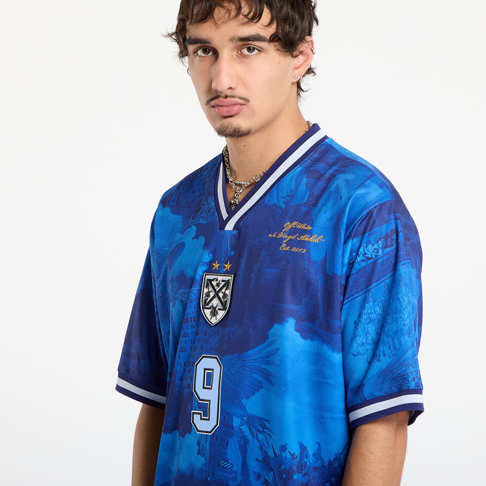 Trička Off-White World Paint Soccer S/S Tee Nautical Blue