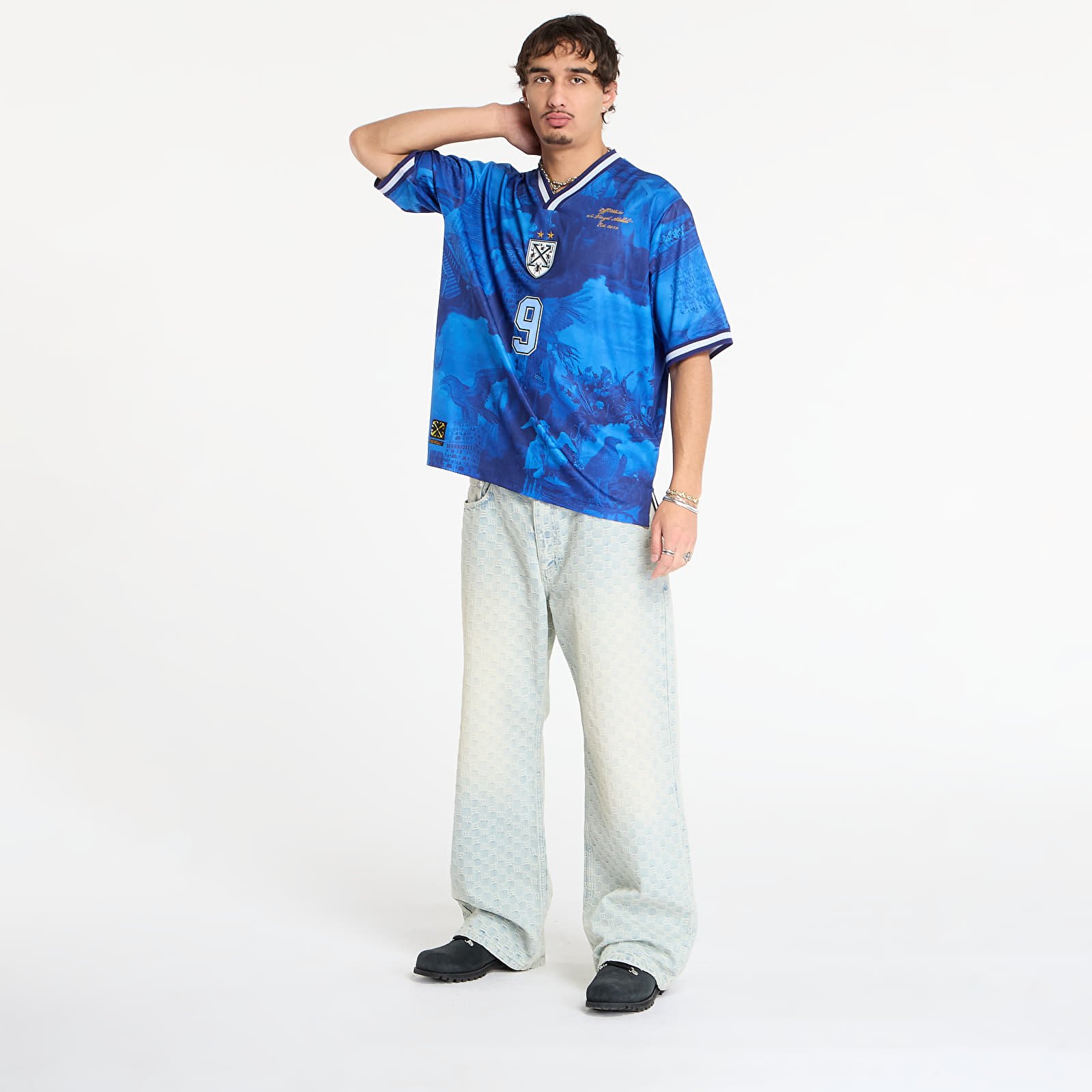 Trička Off-White World Paint Soccer S/S Tee Nautical Blue