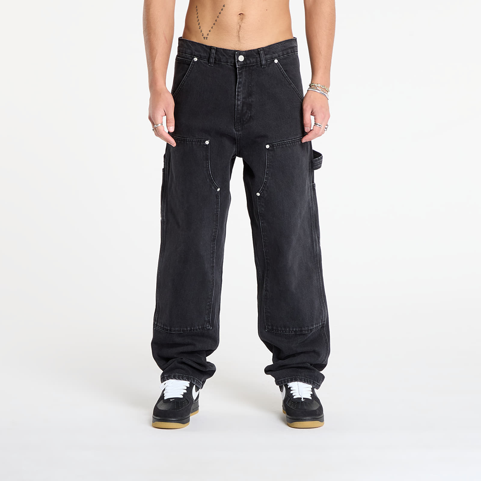 Blugi Patta Double Knee Cartoon Denim Pants Black Denim 36
