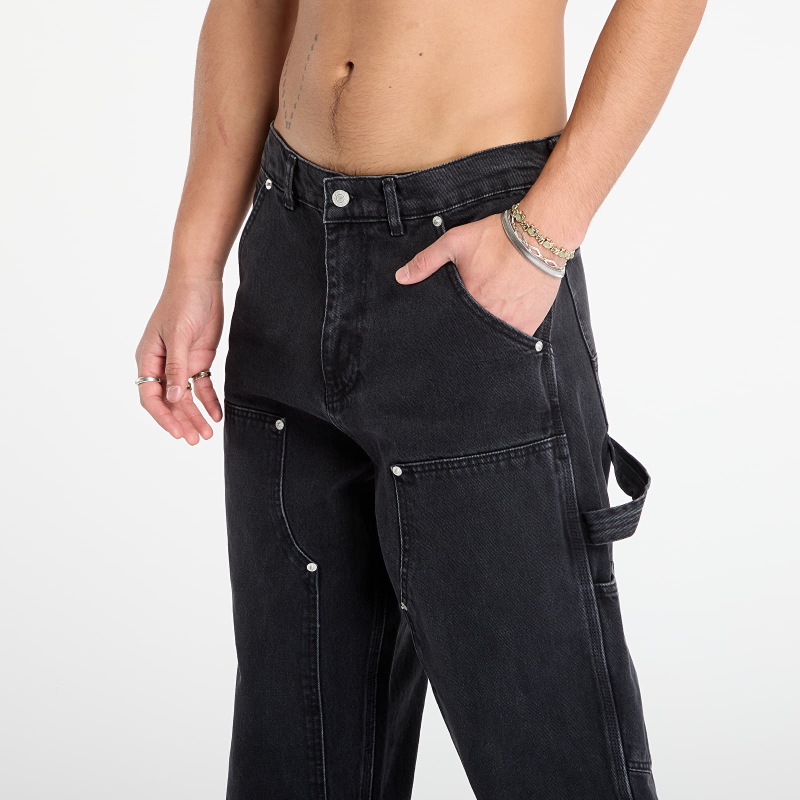 Kavbojke Patta Double Knee Cartoon Denim Pants Black Denim