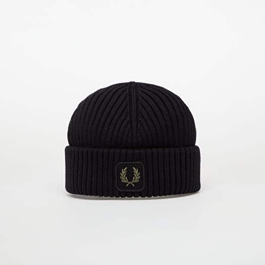 FRED PERRY Cotton Ribbed Beanie Black