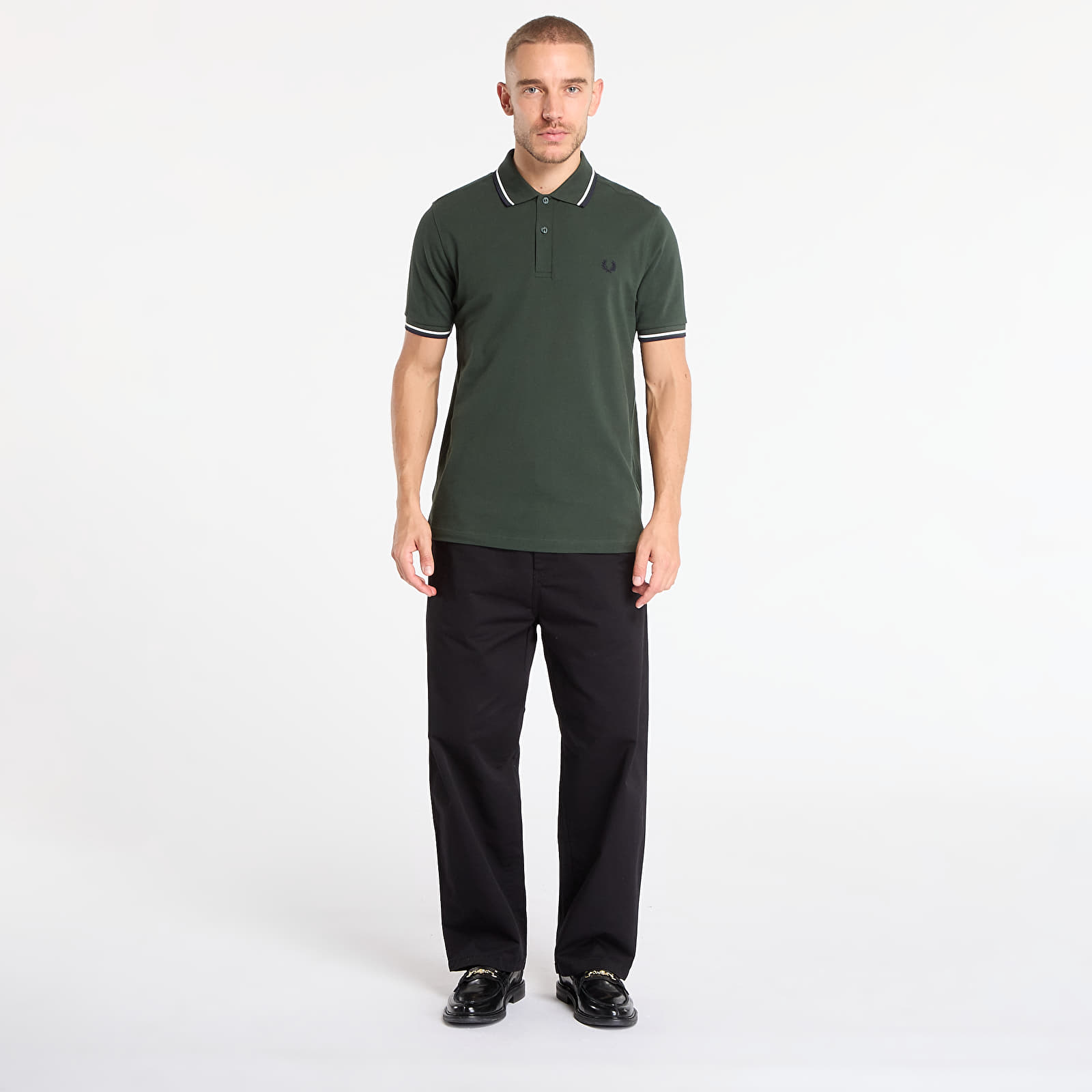 Men's T-shirts FRED PERRY Twin Tipped Fred Perry Shirt Court green/ Snow white/ Navy