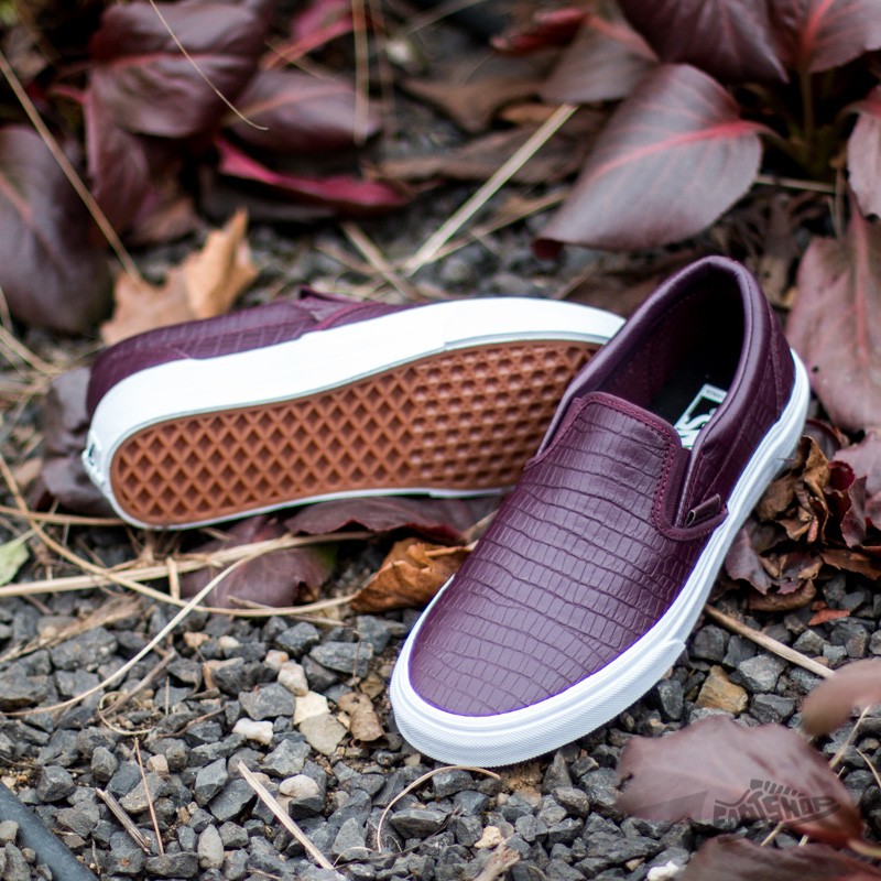 Burgundy leather on sale slip on vans
