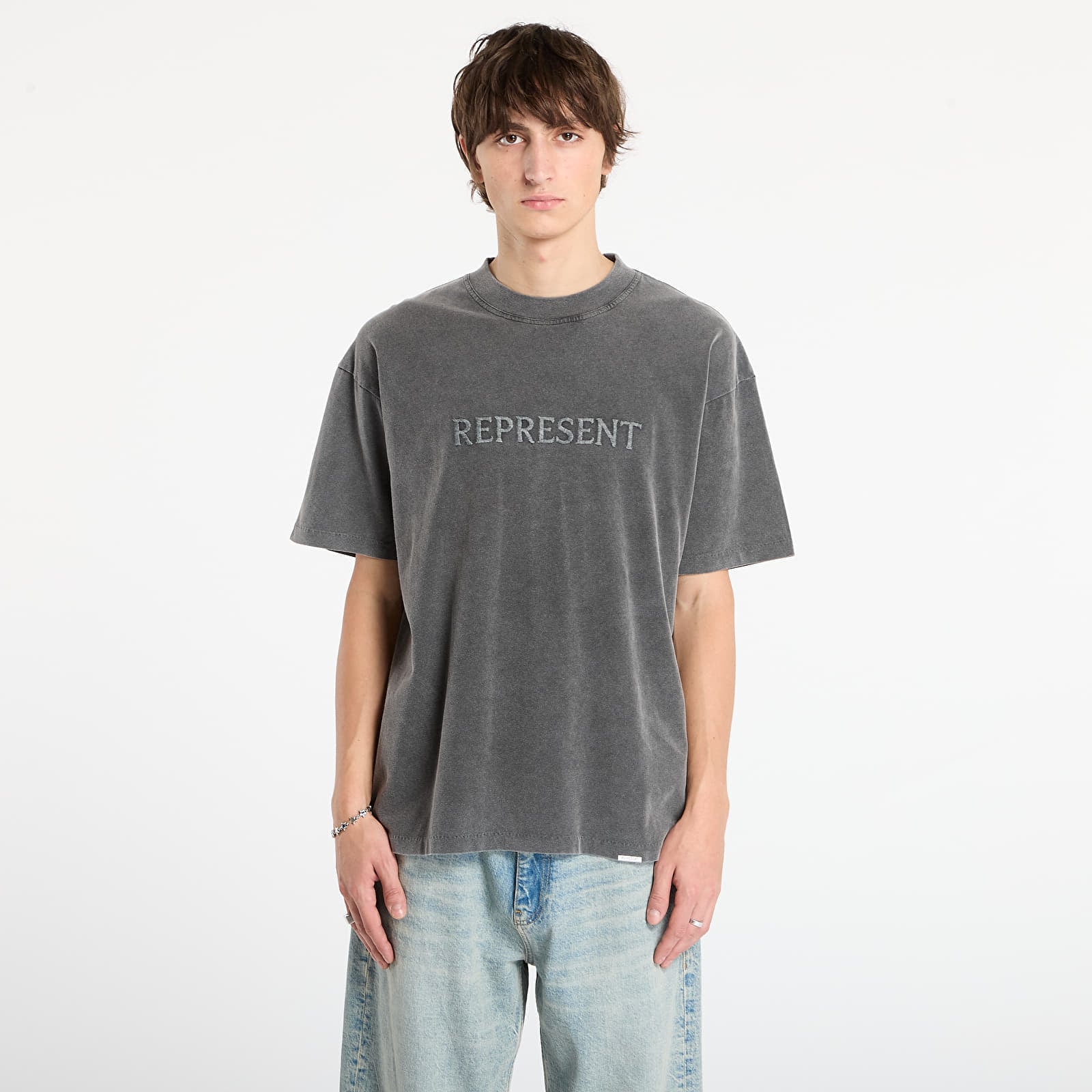 Tricou REPRESENT Embroidered Serif Logo T-Shirt Vintage Grey XXL