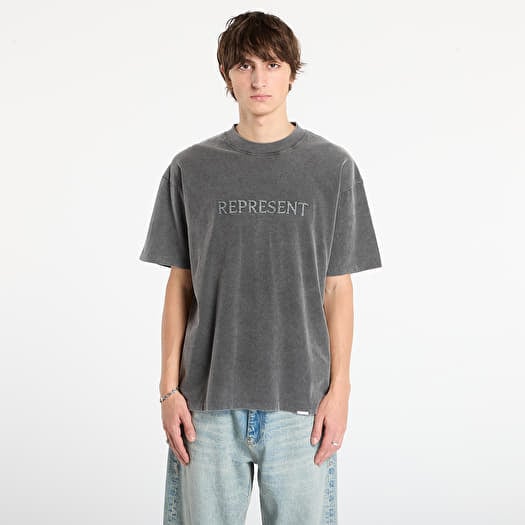 REPRESENT Embroidered Serif Logo T-Shirt Vintage Grey
