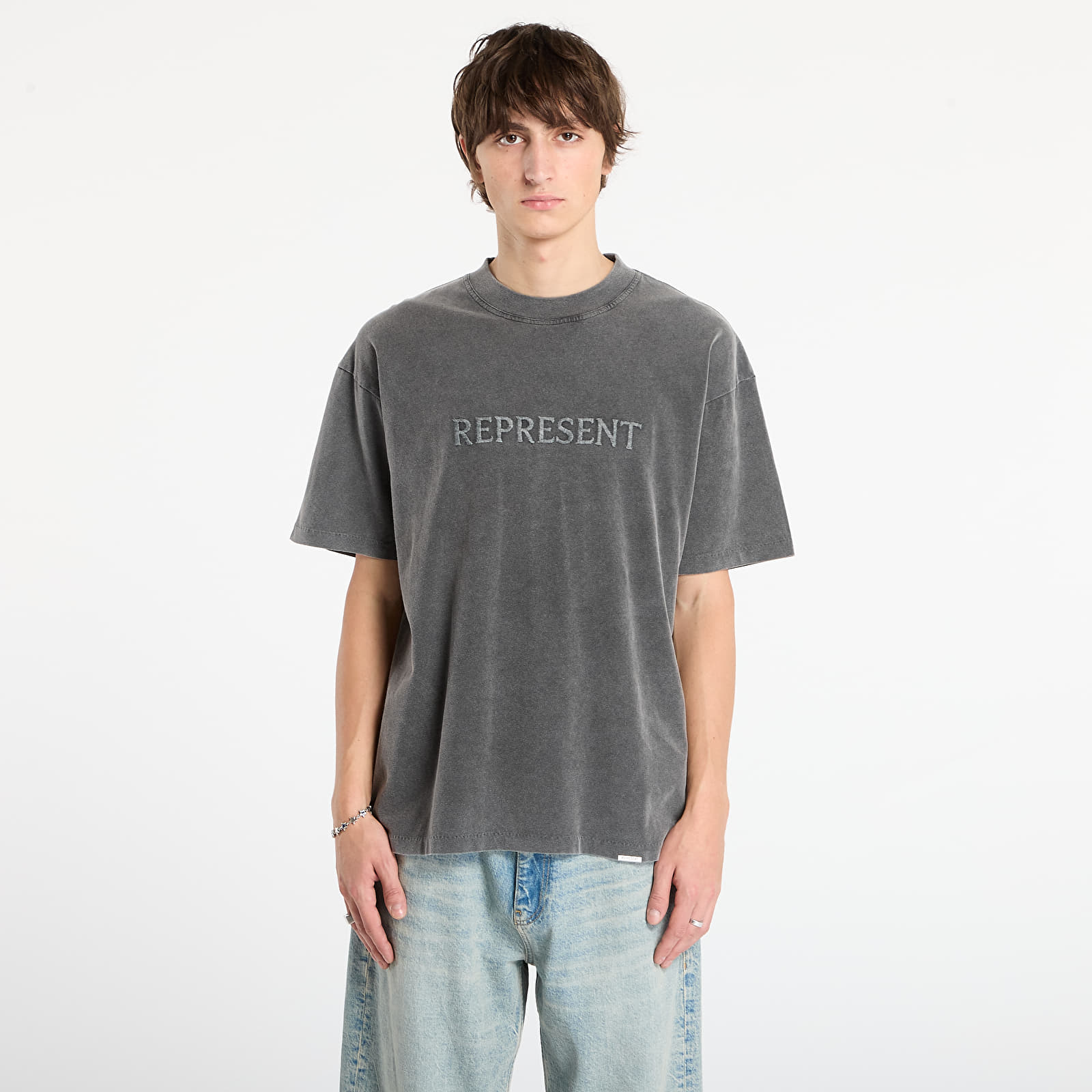 Тениски REPRESENT Embroidered Serif Logo T-Shirt Vintage Grey