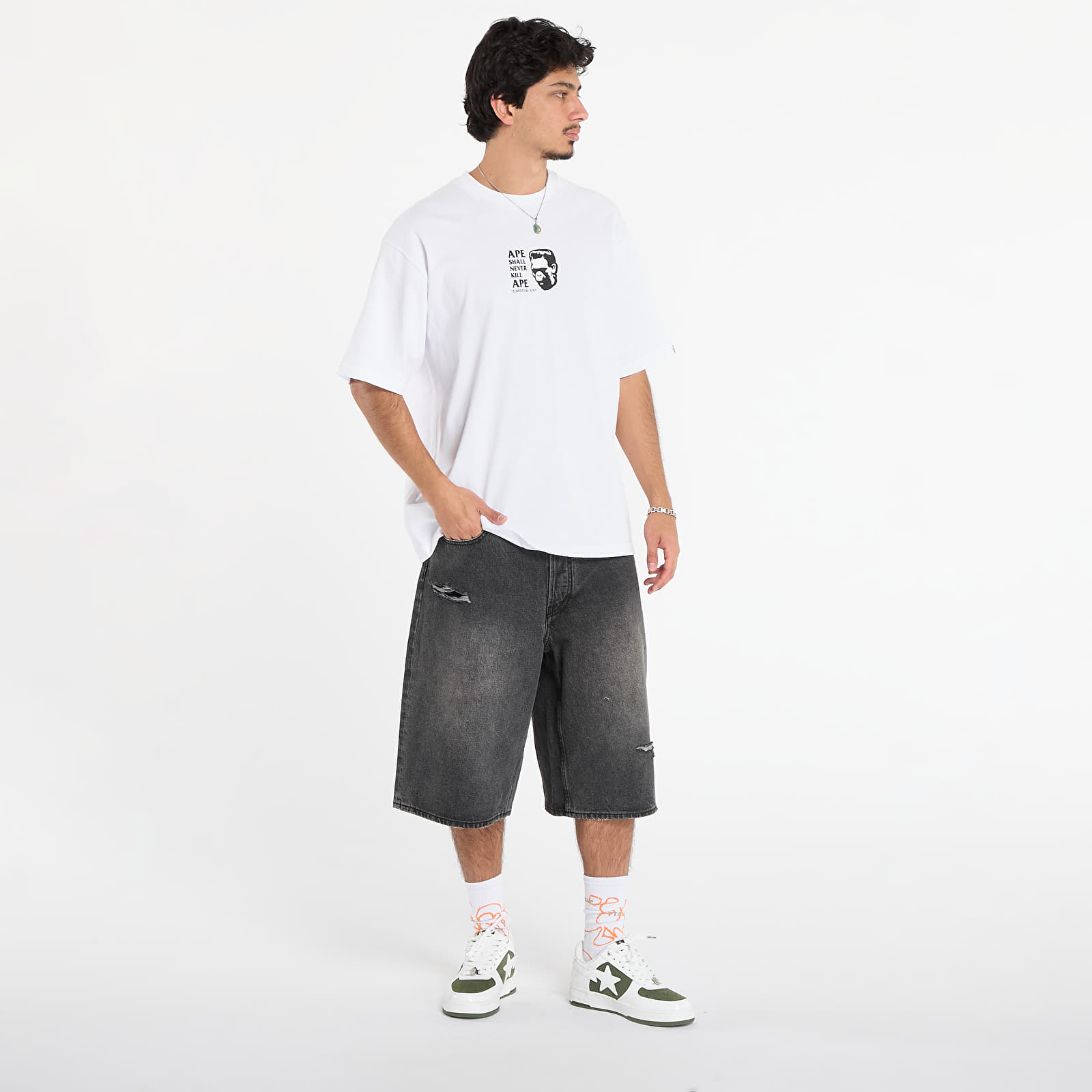 Тениски A BATHING APE Frankenstein Bape Logo Relaxed Fit Tee White