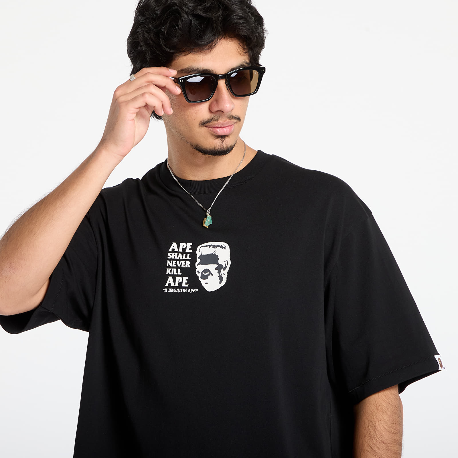 Тениски A BATHING APE Frankenstein Bape Logo Relaxed Fit Tee Black