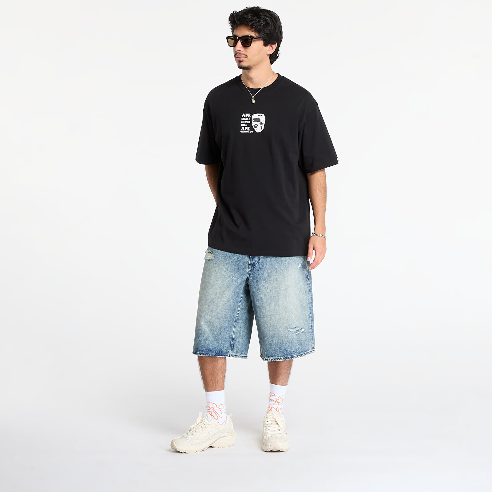 Тениски A BATHING APE Frankenstein Bape Logo Relaxed Fit Tee Black