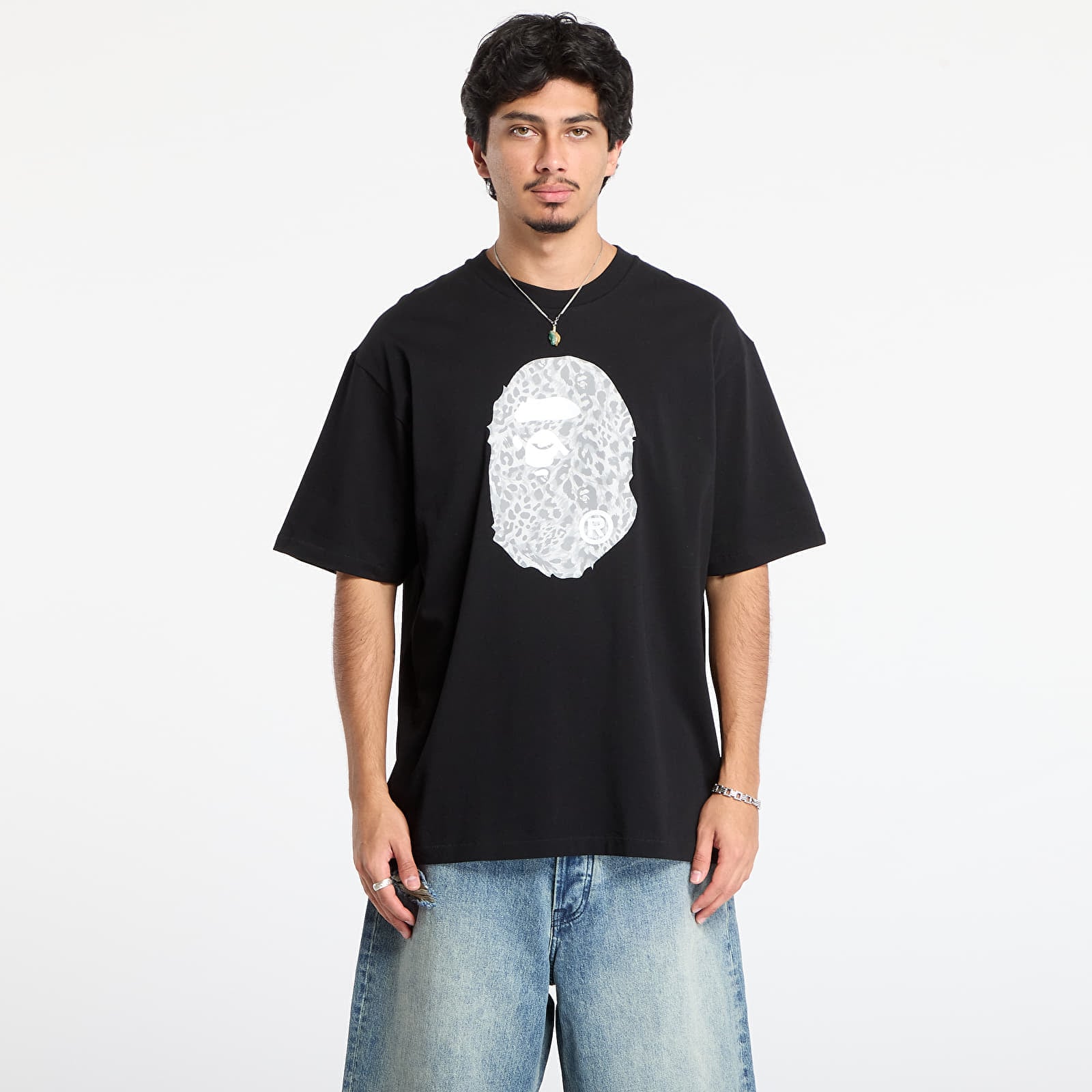 Tricou A BATHING APE Wild Leopard Pattern Ape Head Relaxed Fit Tee Black L