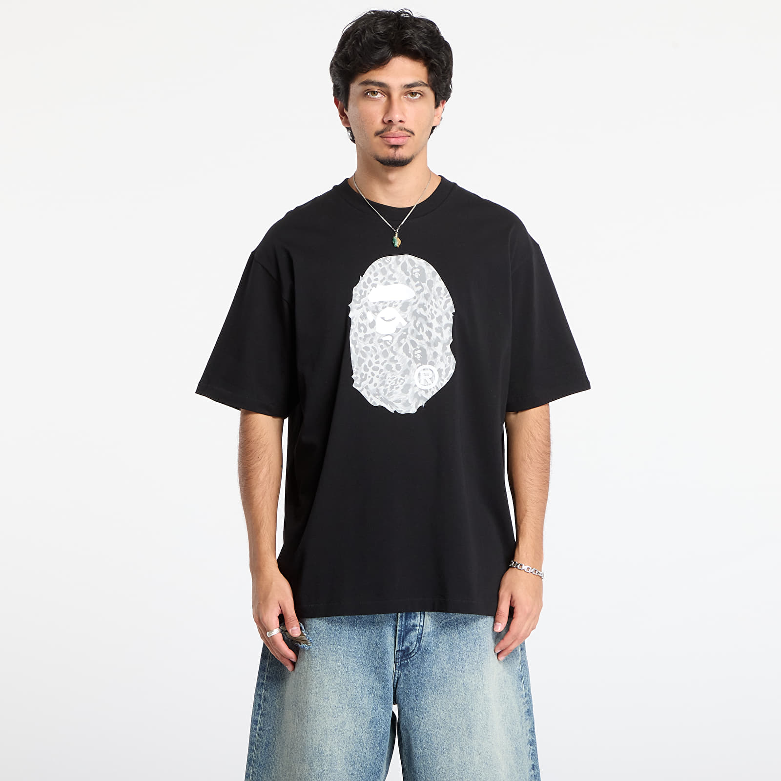 Тениски A BATHING APE Wild Leopard Pattern Ape Head Relaxed Fit Tee Black
