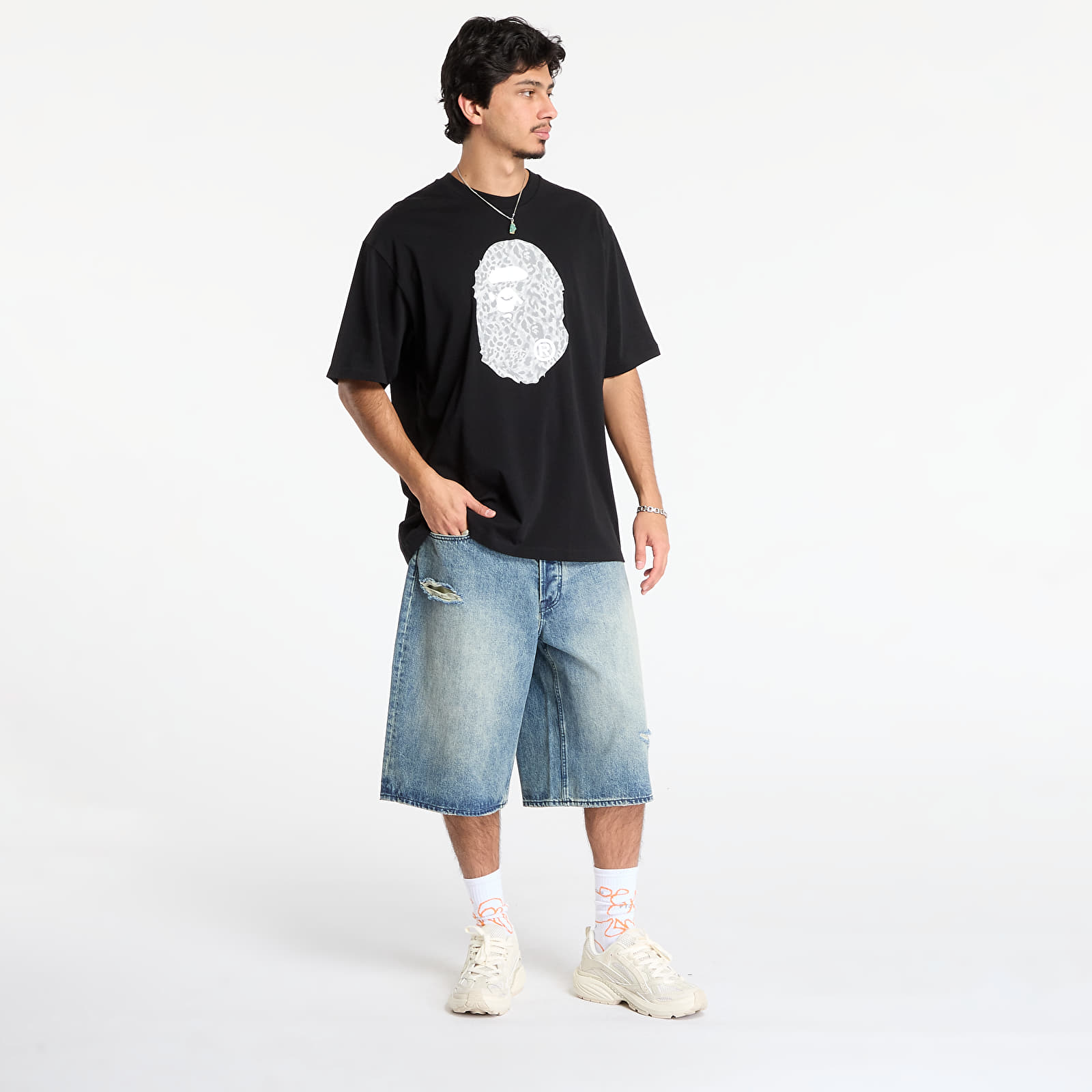 Тениски A BATHING APE Wild Leopard Pattern Ape Head Relaxed Fit Tee Black