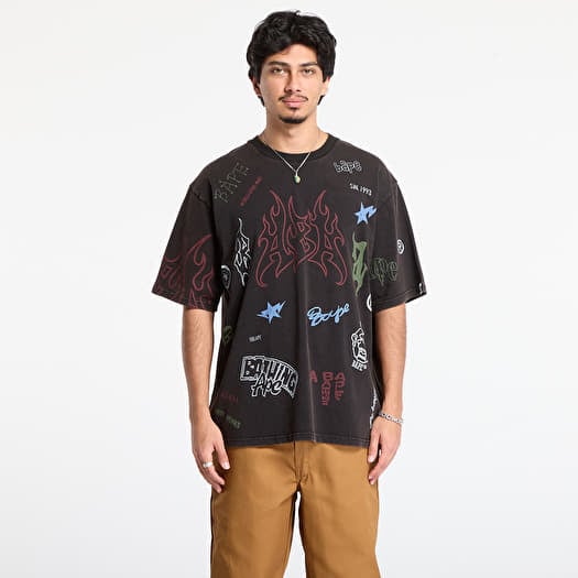 A BATHING APE Overall Print Relaxed Fit Tee Black