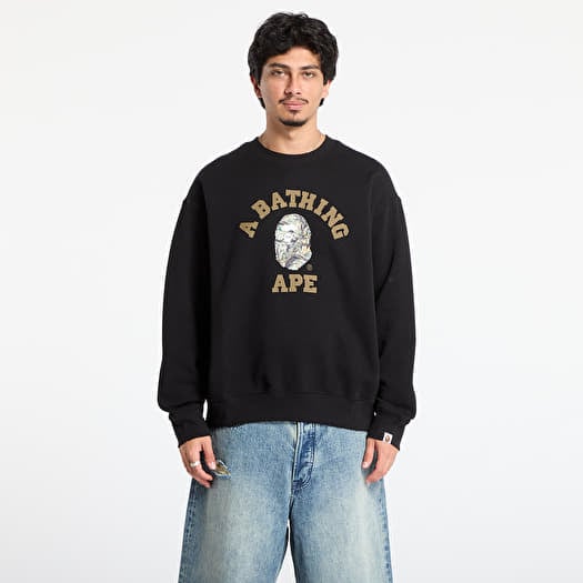 A BATHING APE Tree Edge Camo College Relaxed Fit Crewneck Sweatshirt 1 Black
