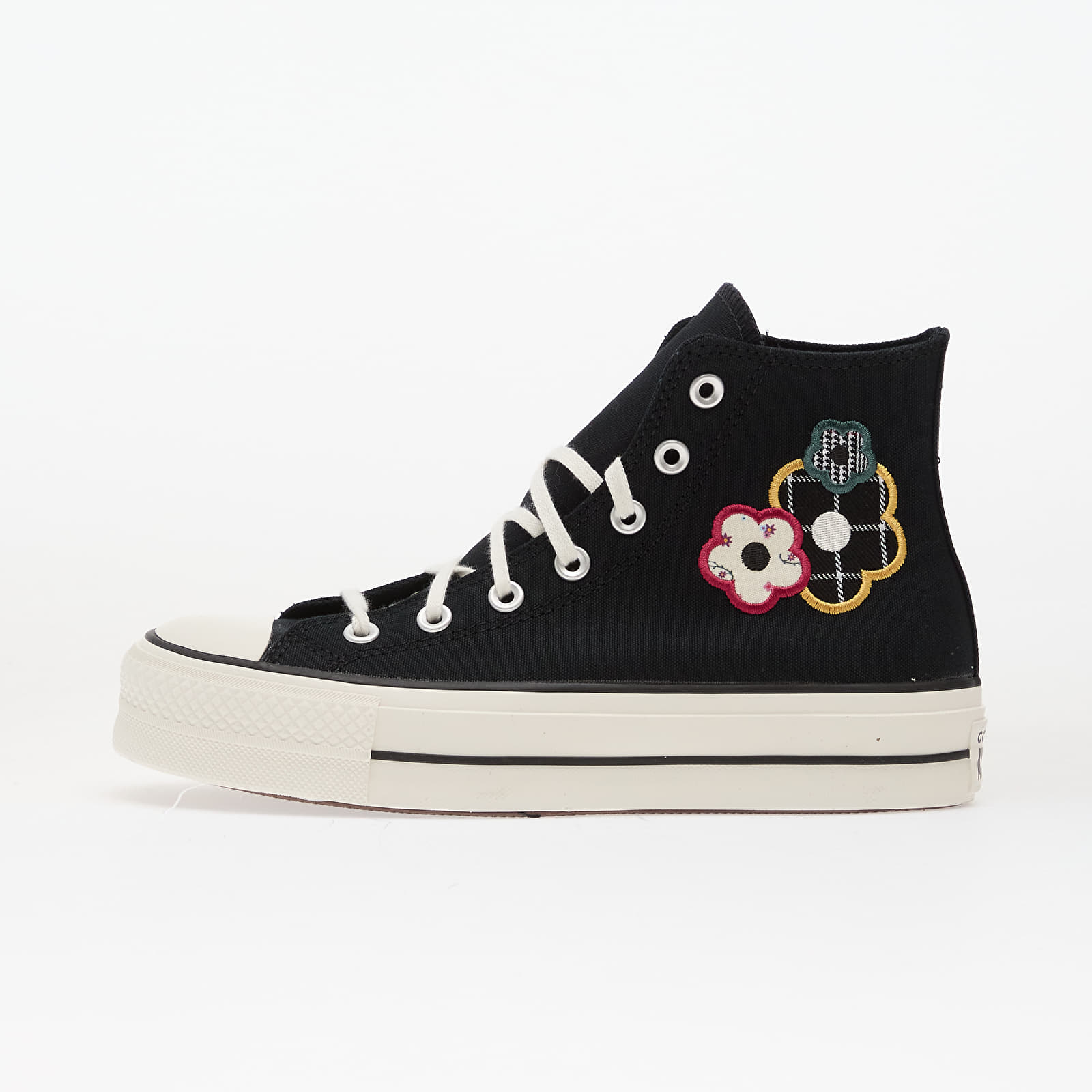 Damen Sneaker und Schuhe Converse Chuck Taylor All Star Lift Platform Floral Patchwork Hi Black/ White/ Sunny Angle