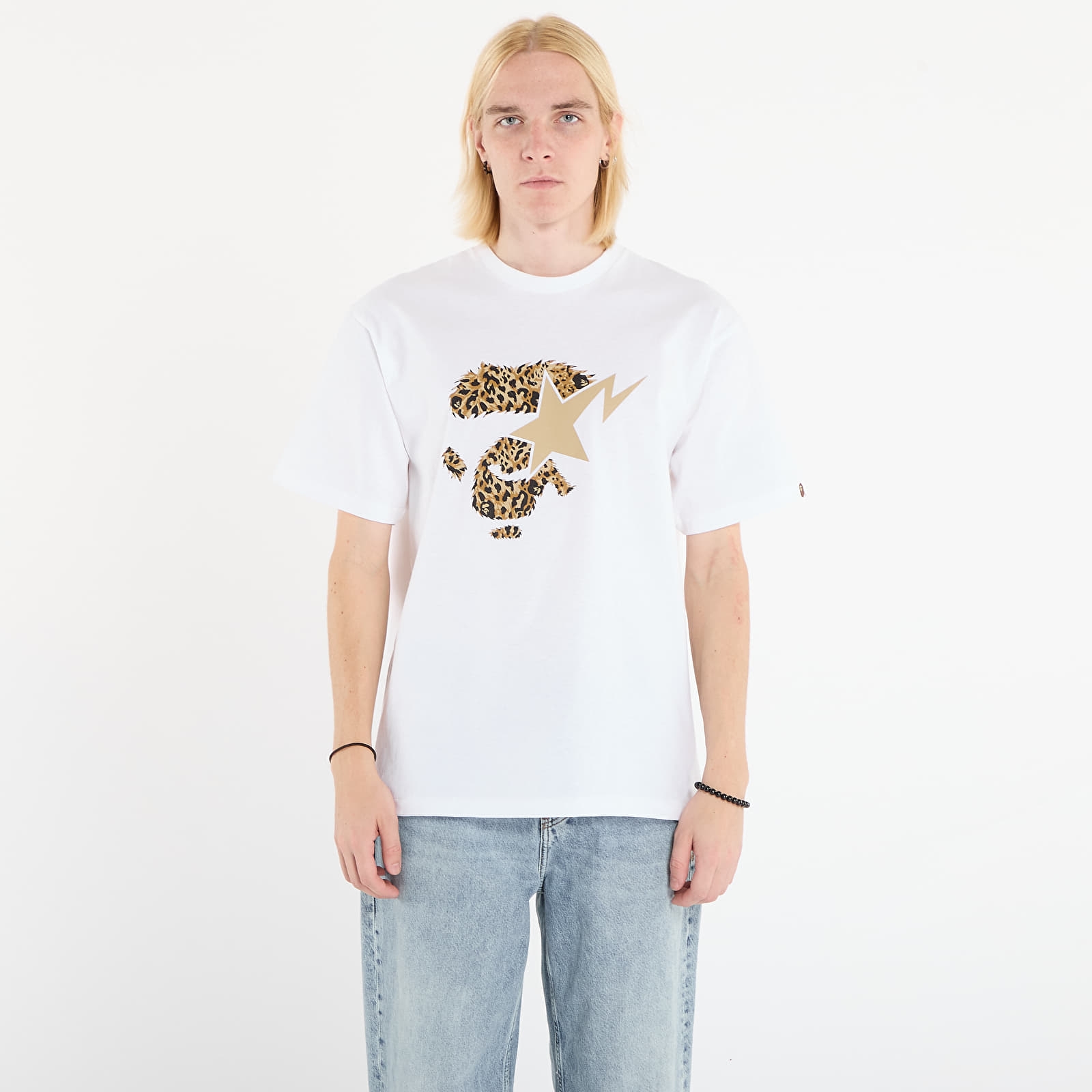 T-shirty męskie A BATHING APE Wild Leopard Pattern Ape Face Sta Tee UNISEX White