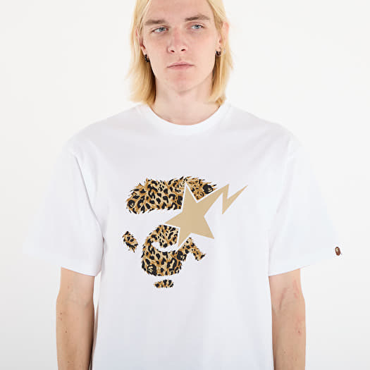 A BATHING APE Wild Leopard Pattern Ape Face Sta Tee UNISEX White