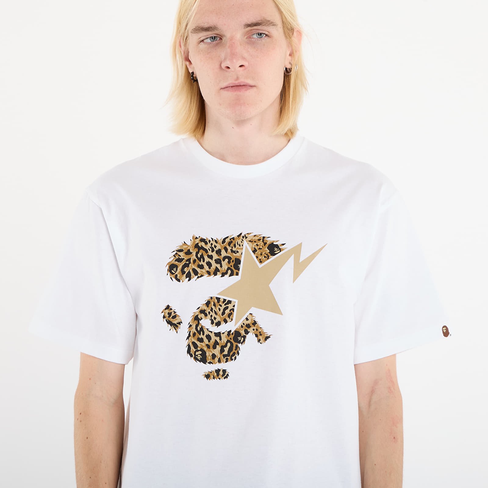 T-shirty męskie A BATHING APE Wild Leopard Pattern Ape Face Sta Tee UNISEX White