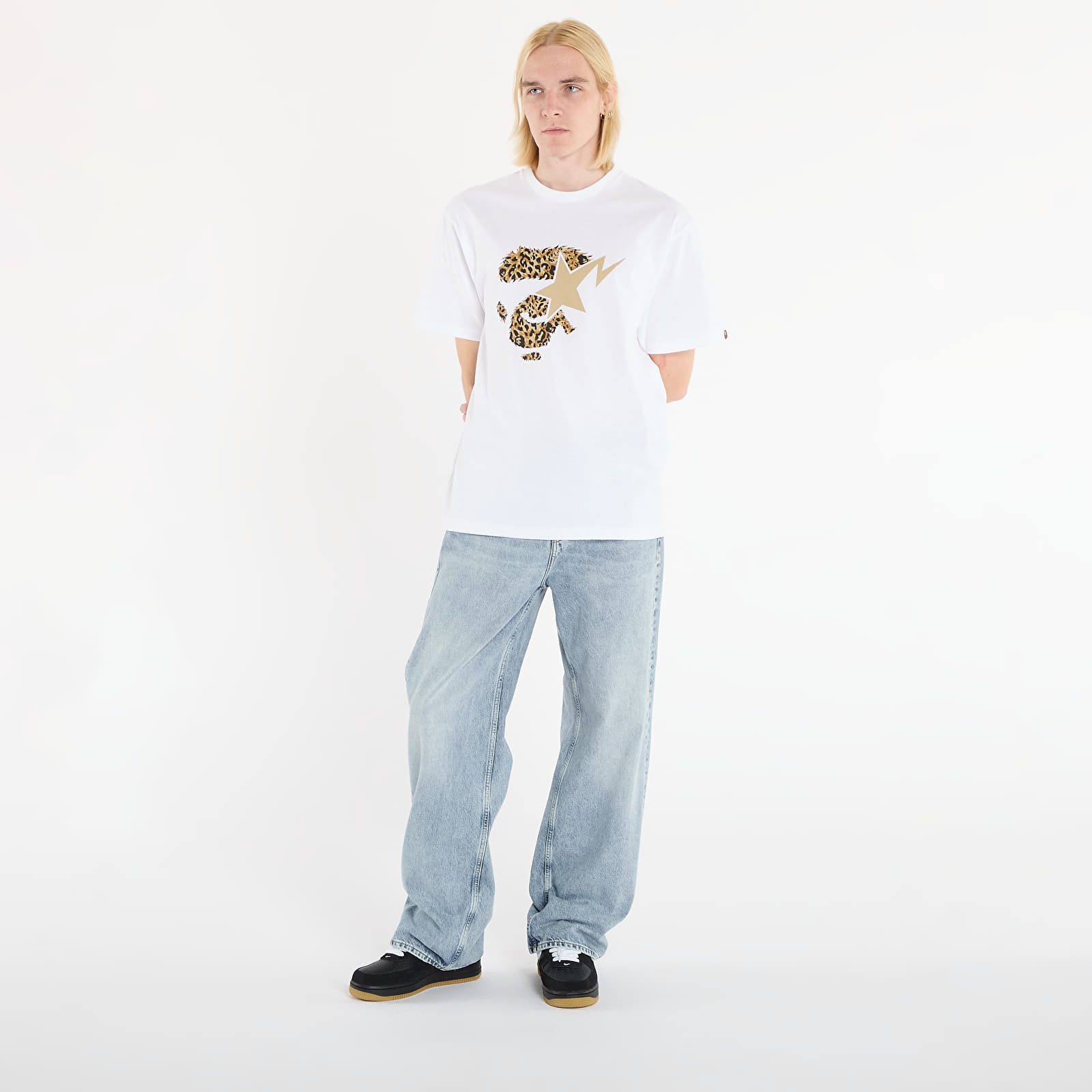 T-shirty męskie A BATHING APE Wild Leopard Pattern Ape Face Sta Tee UNISEX White