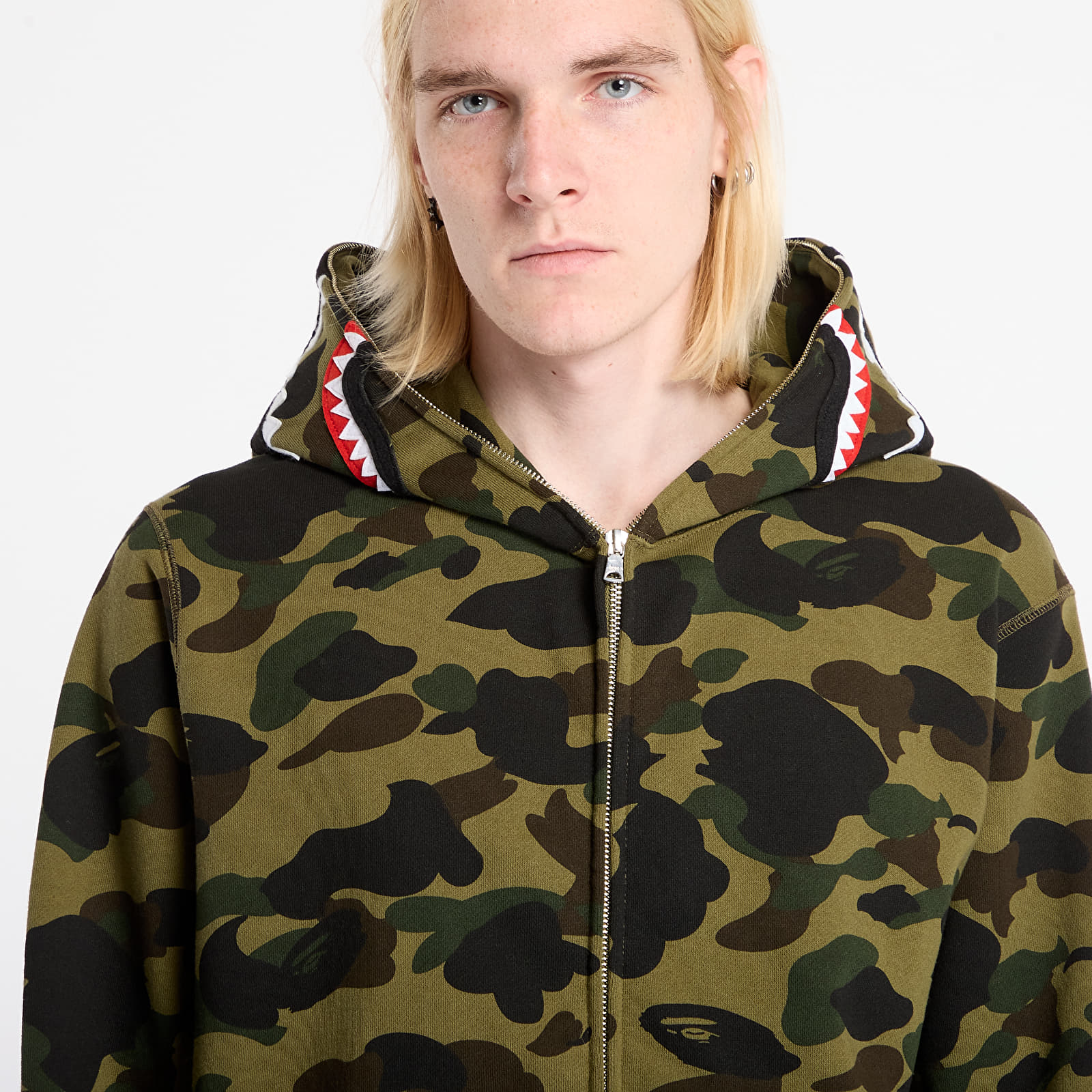 Mikiny A BATHING APE 1St Camo Shark Full Zip Hoodie UNISEX Green