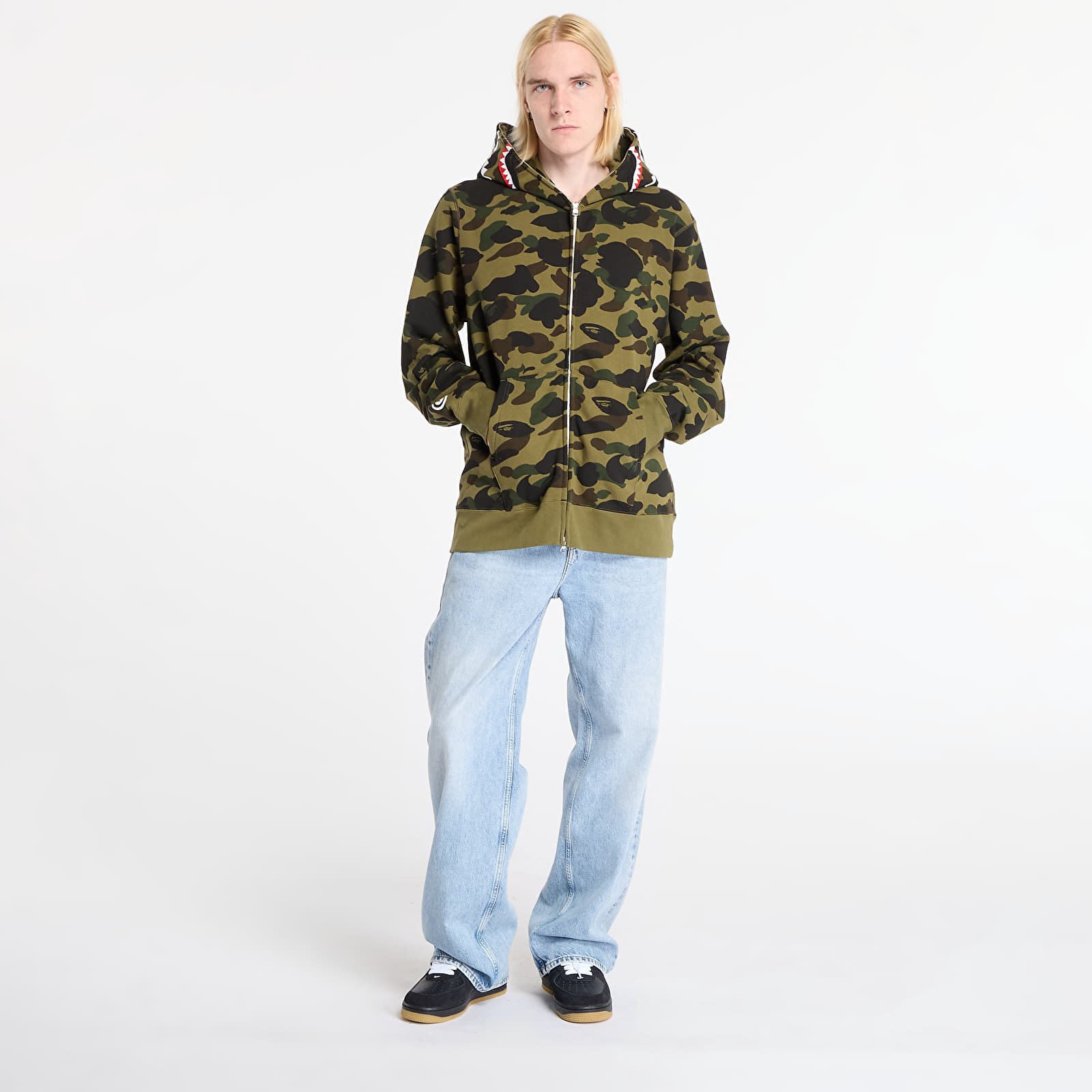 Mikiny A BATHING APE 1St Camo Shark Full Zip Hoodie UNISEX Green