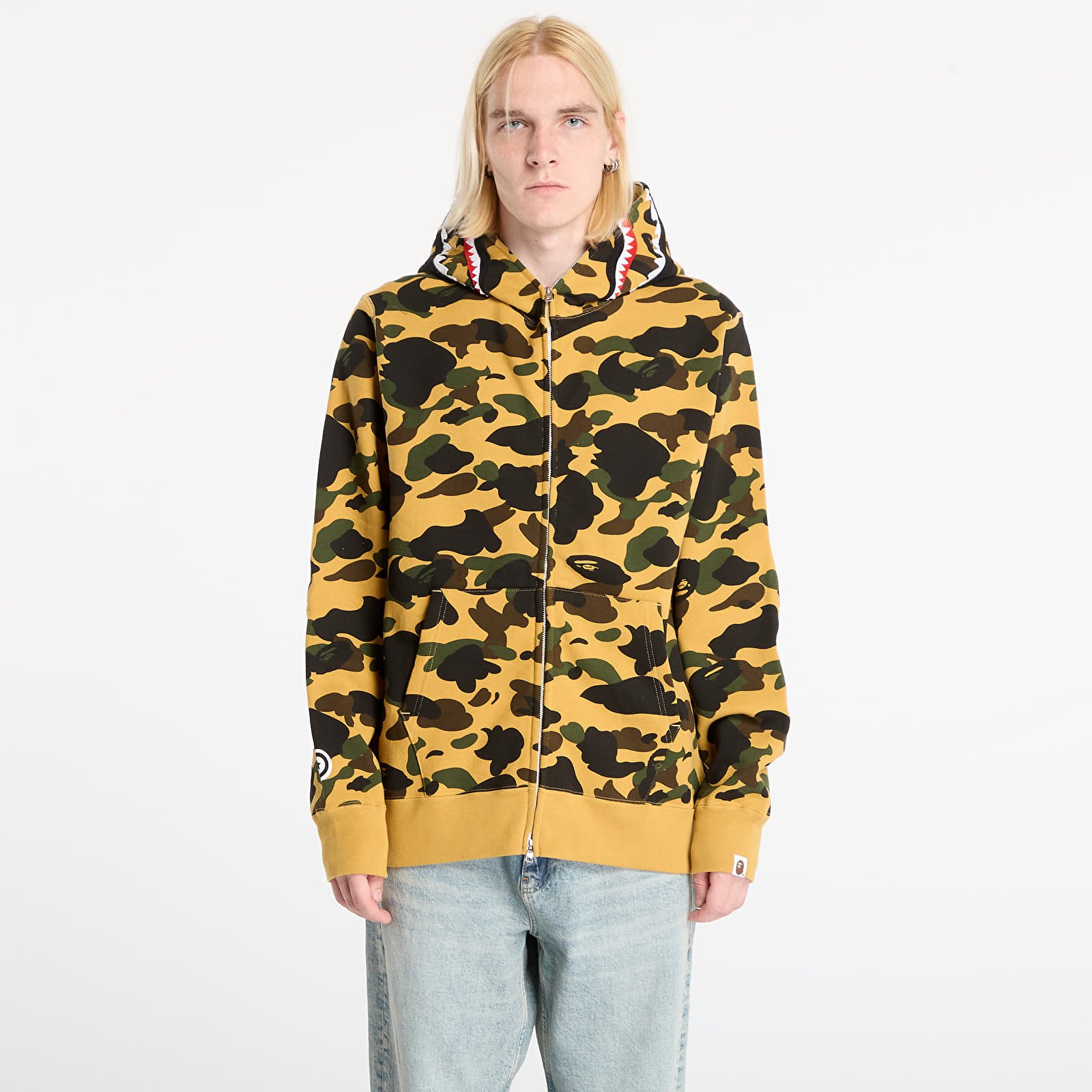 Casacos com capuz para homem A BATHING APE 1St Camo Shark Full Zip Hoodie UNISEX Yellow