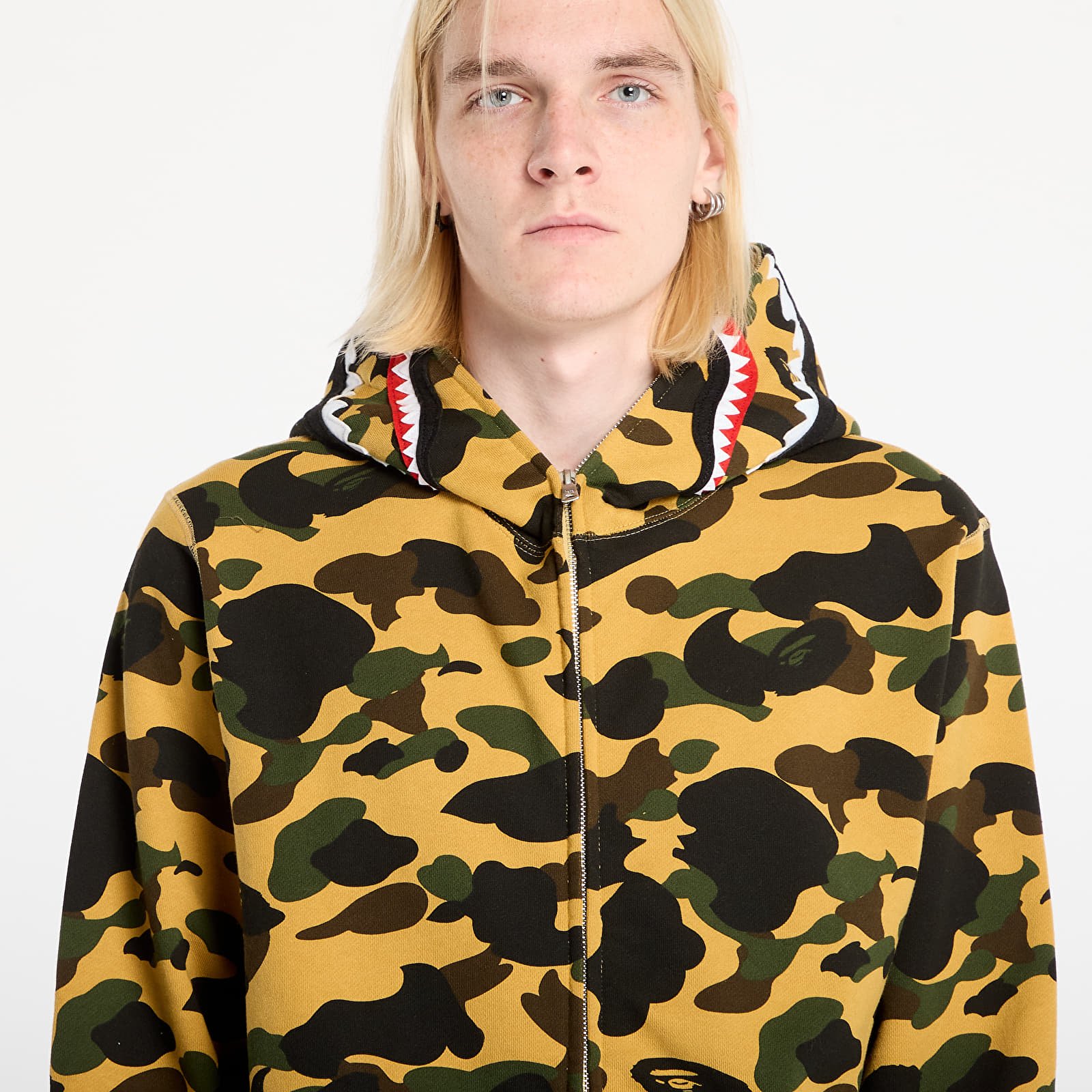 Casacos com capuz para homem A BATHING APE 1St Camo Shark Full Zip Hoodie UNISEX Yellow