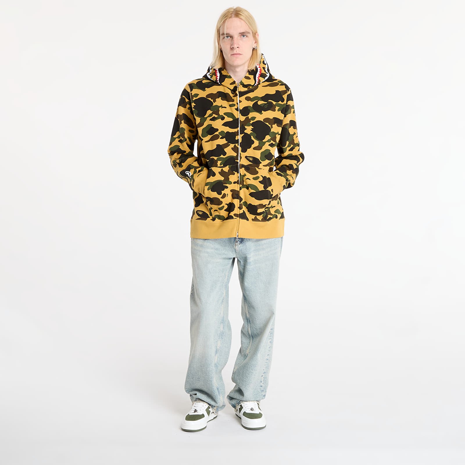 Casacos com capuz para homem A BATHING APE 1St Camo Shark Full Zip Hoodie UNISEX Yellow